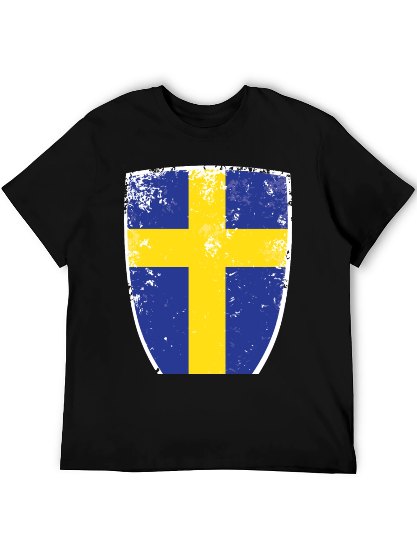Sweden Flag Shield Graphic Tee - Distressed Look