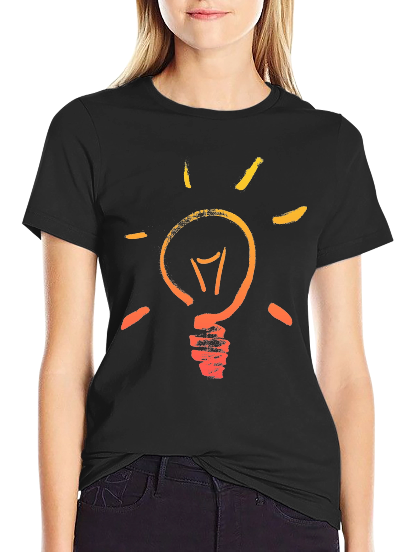 Idea Lightbulb Graphic Tee - Black Cotton T-Shirt