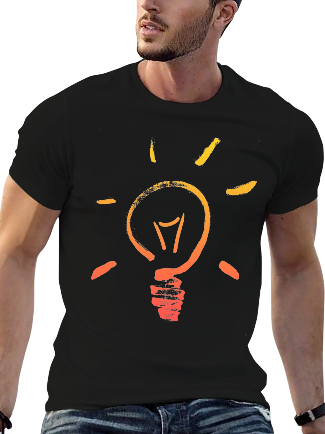 Idea Lightbulb Graphic Tee - Black Cotton T-Shirt