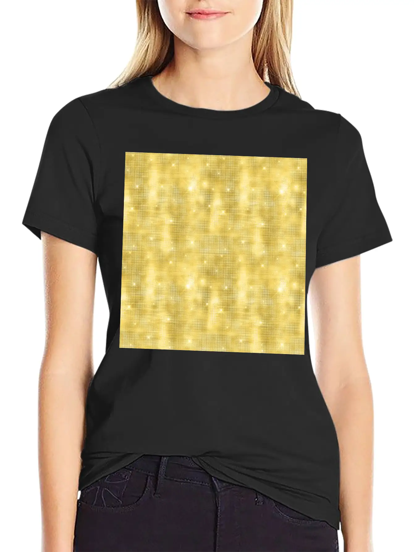 Glam Yellow Diamond Shimmer Glitter Comfortable Minimalist Graphic Tee – Summer Style Essential