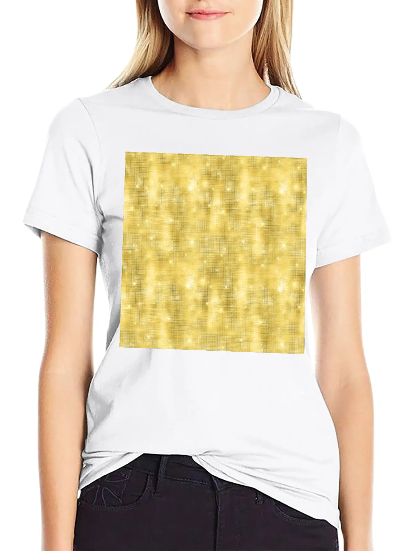 Glam Yellow Diamond Shimmer Glitter Comfortable Minimalist Graphic Tee – Summer Style Essential