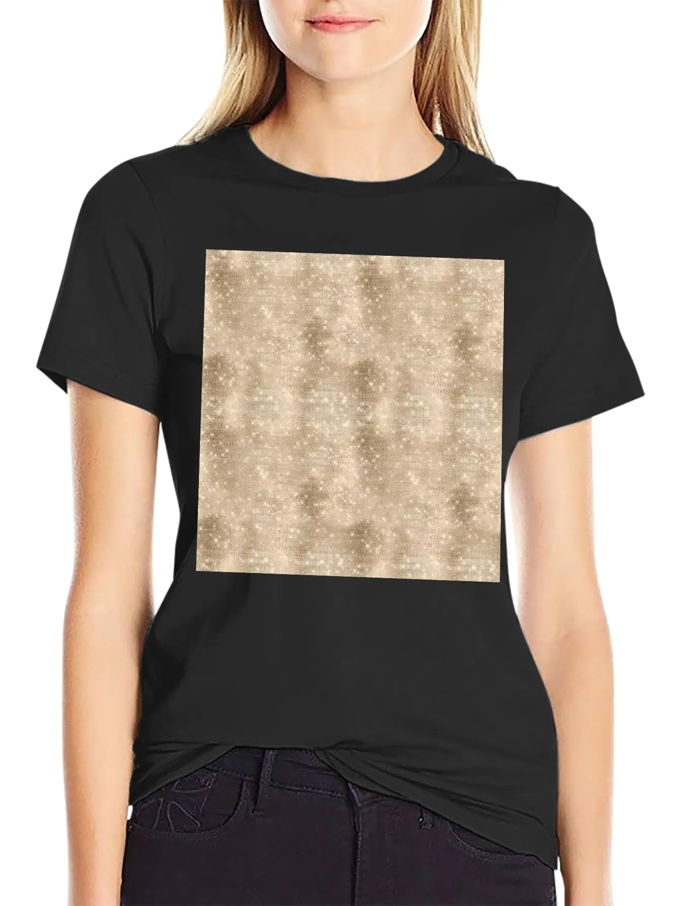 Glamorous Bling Soft Gold Luxury Pattern Basic Graphic T-Shirt – Daily Comfort In Soft Cotton