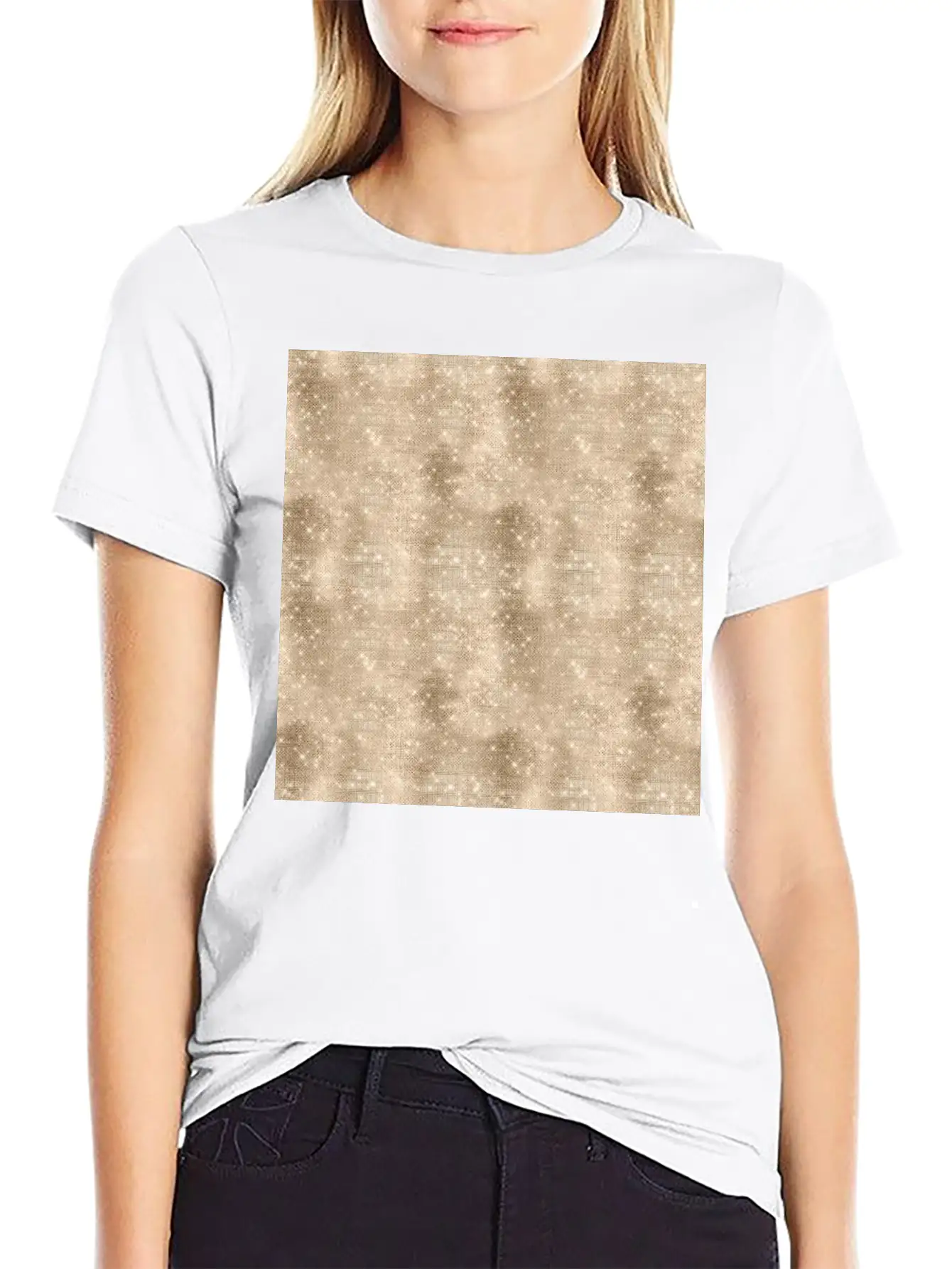 Glamorous Bling Soft Gold Luxury Pattern Basic Graphic T-Shirt – Daily Comfort In Soft Cotton