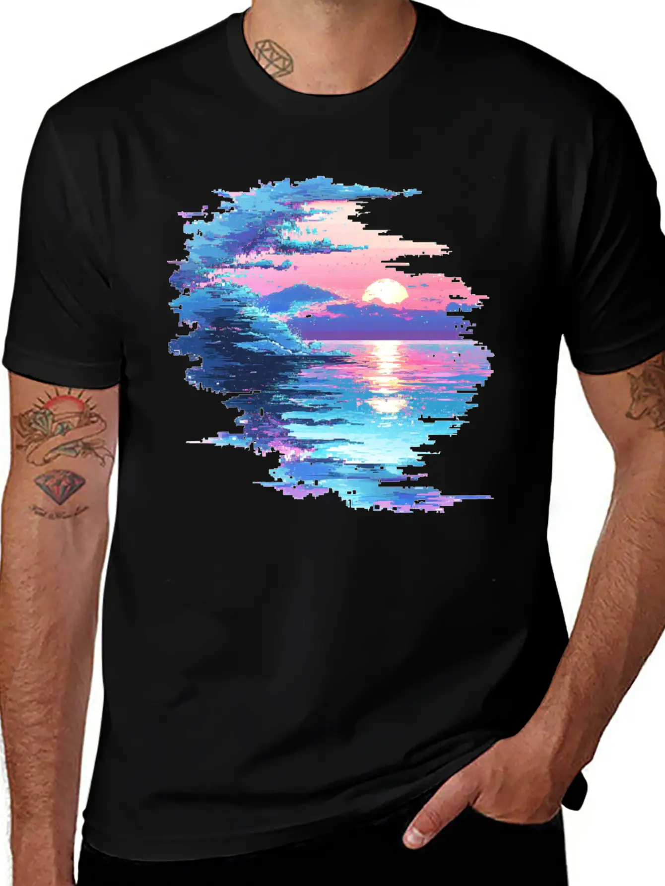 Glitched Ocean Unisex Short Sleeve Soft Cotton T-Shirt – Casual Everyday Wear