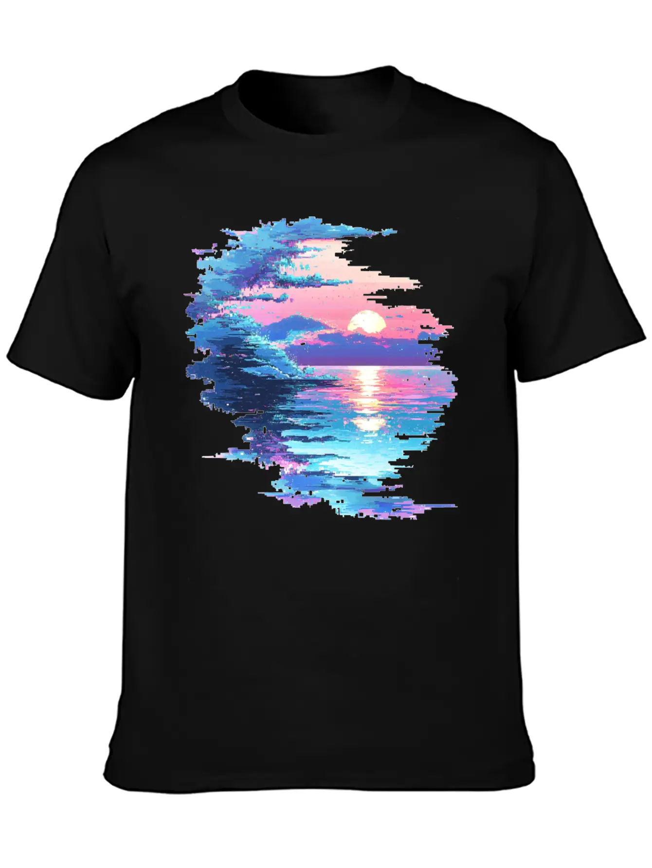 Glitched Ocean Unisex Short Sleeve Soft Cotton T-Shirt – Casual Everyday Wear