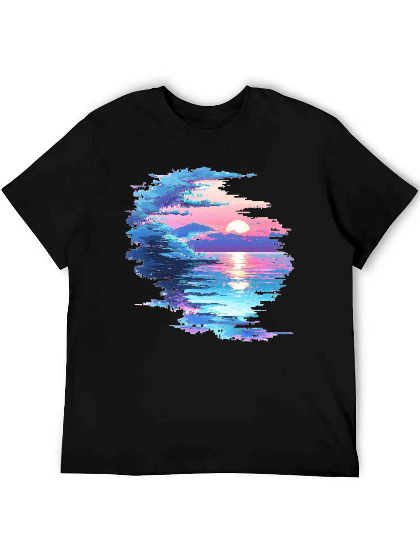 Glitched Ocean Unisex Short Sleeve Soft Cotton T-Shirt – Casual Everyday Wear