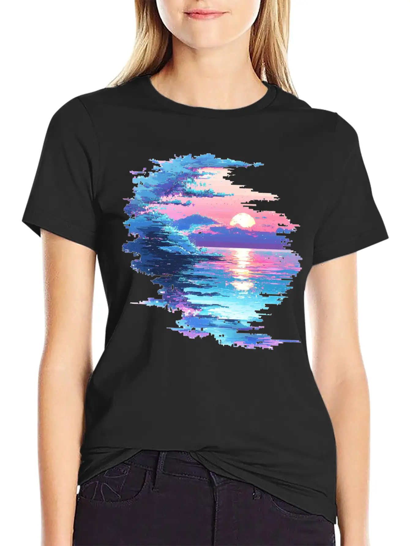 Glitched Ocean Unisex Short Sleeve Soft Cotton T-Shirt – Casual Everyday Wear