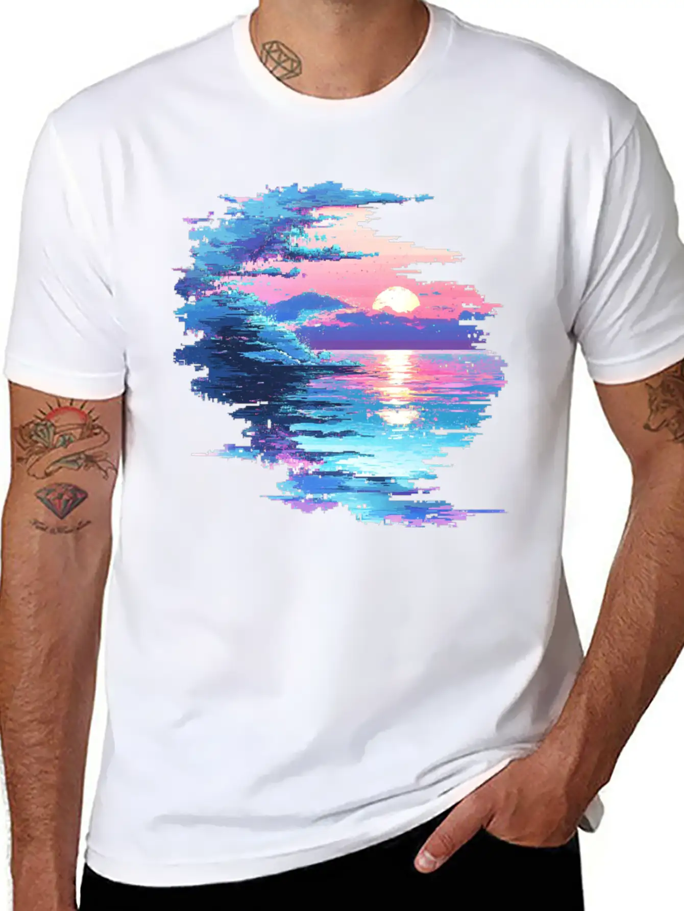 Glitched Ocean Unisex Short Sleeve Soft Cotton T-Shirt – Casual Everyday Wear