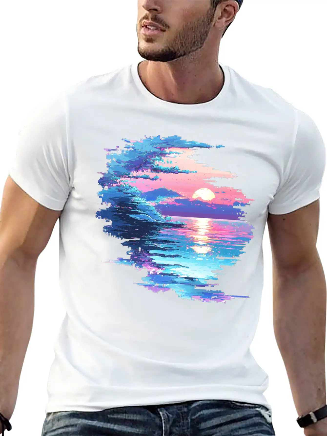 Glitched Ocean Unisex Short Sleeve Soft Cotton T-Shirt – Casual Everyday Wear
