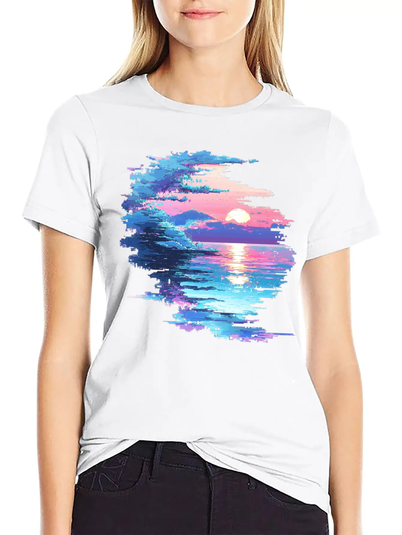 Glitched Ocean Unisex Short Sleeve Soft Cotton T-Shirt – Casual Everyday Wear