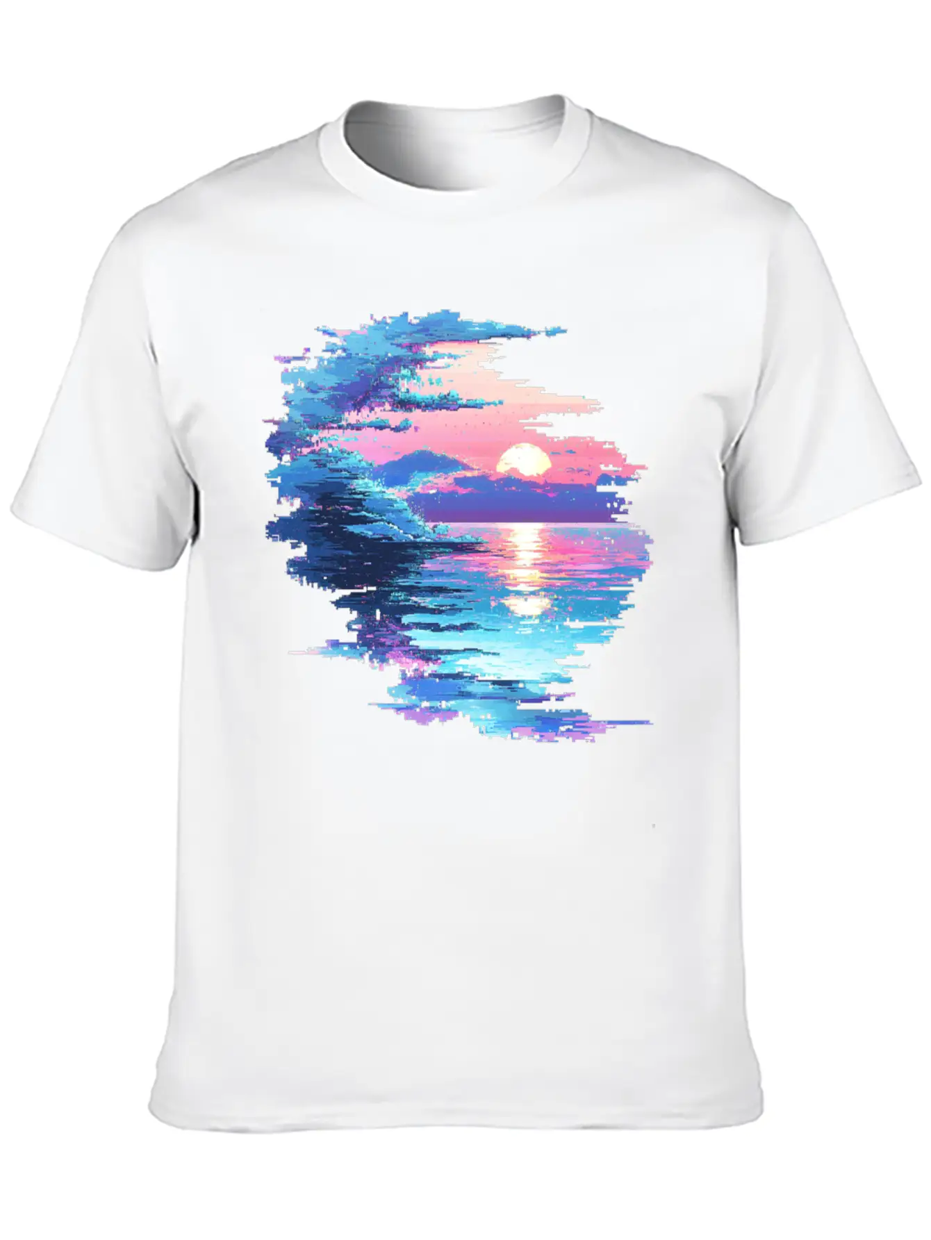 Glitched Ocean Unisex Short Sleeve Soft Cotton T-Shirt – Casual Everyday Wear