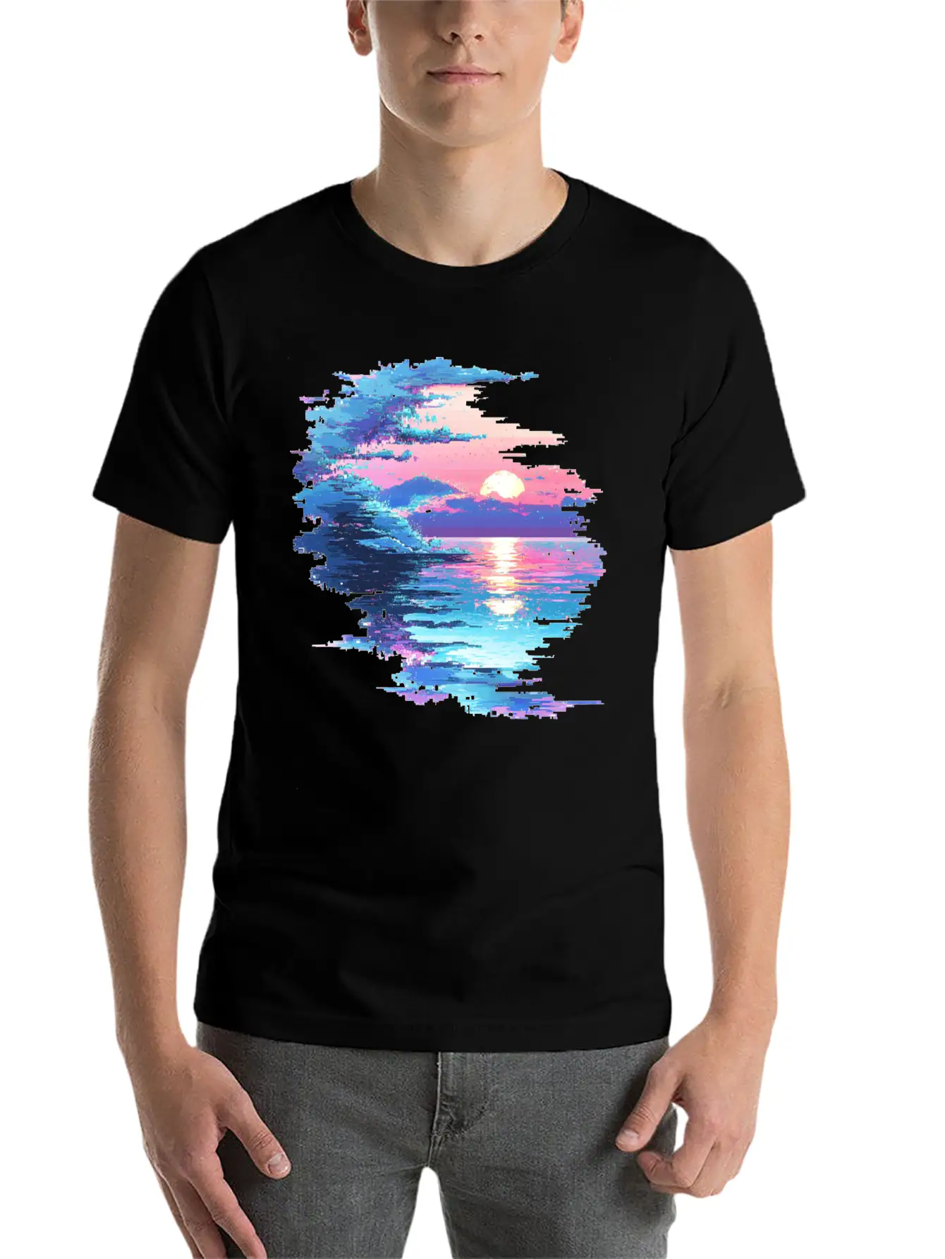 Glitched Ocean Unisex Short Sleeve Soft Cotton T-Shirt – Casual Everyday Wear