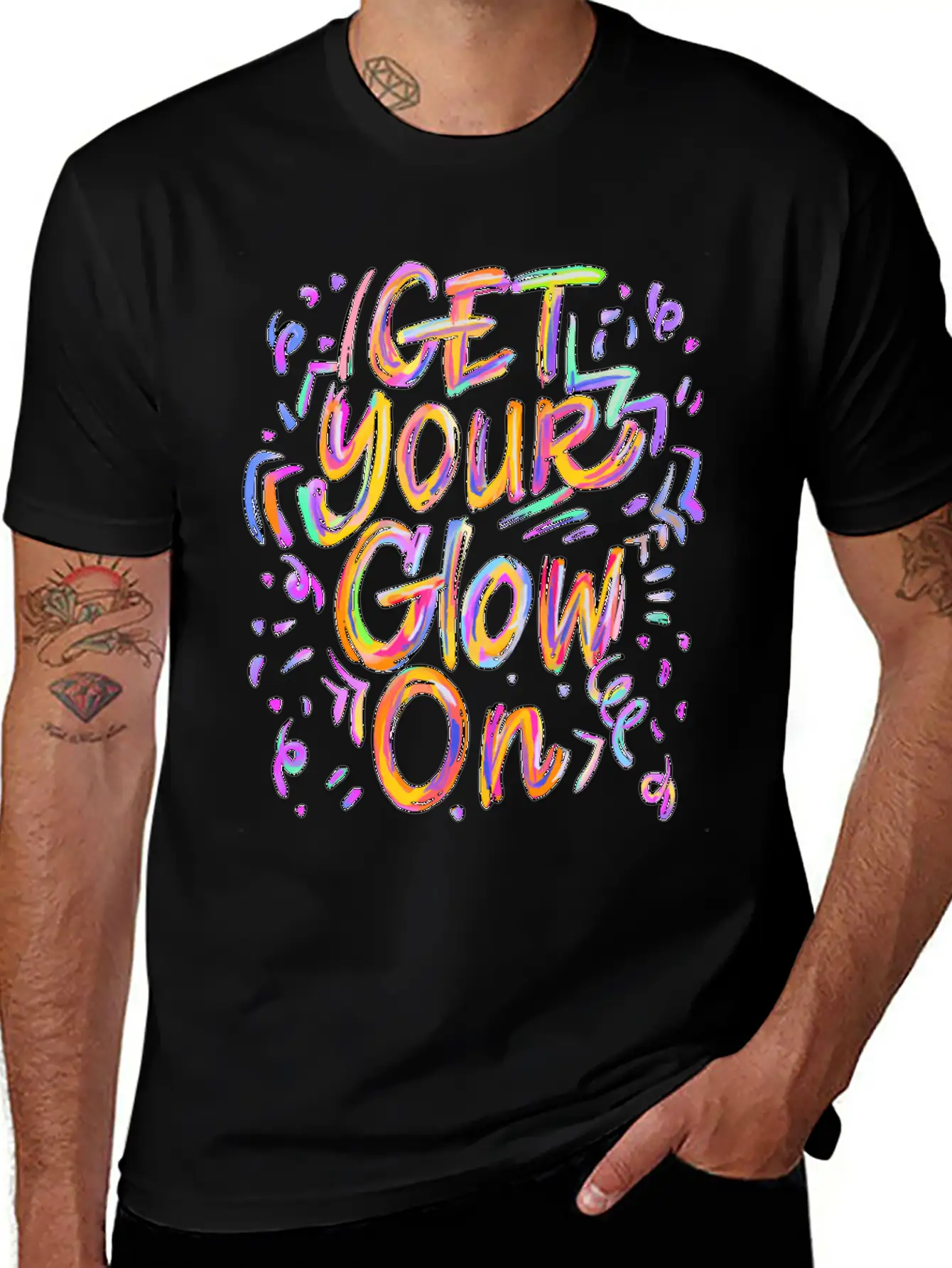 Glow For And In Bright Colors 80 Theme Unisex Short Sleeve Soft Cotton T-Shirt – Casual Everyday Wear