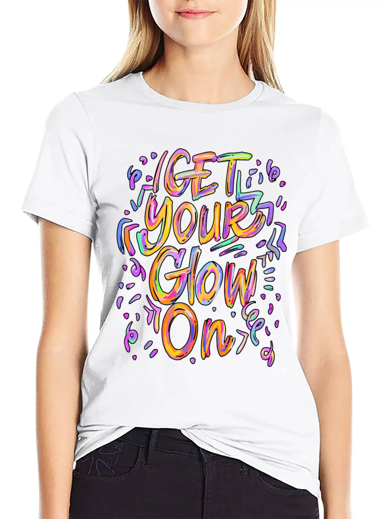 Glow For And In Bright Colors 80 Theme Unisex Short Sleeve Soft Cotton T-Shirt – Casual Everyday Wear