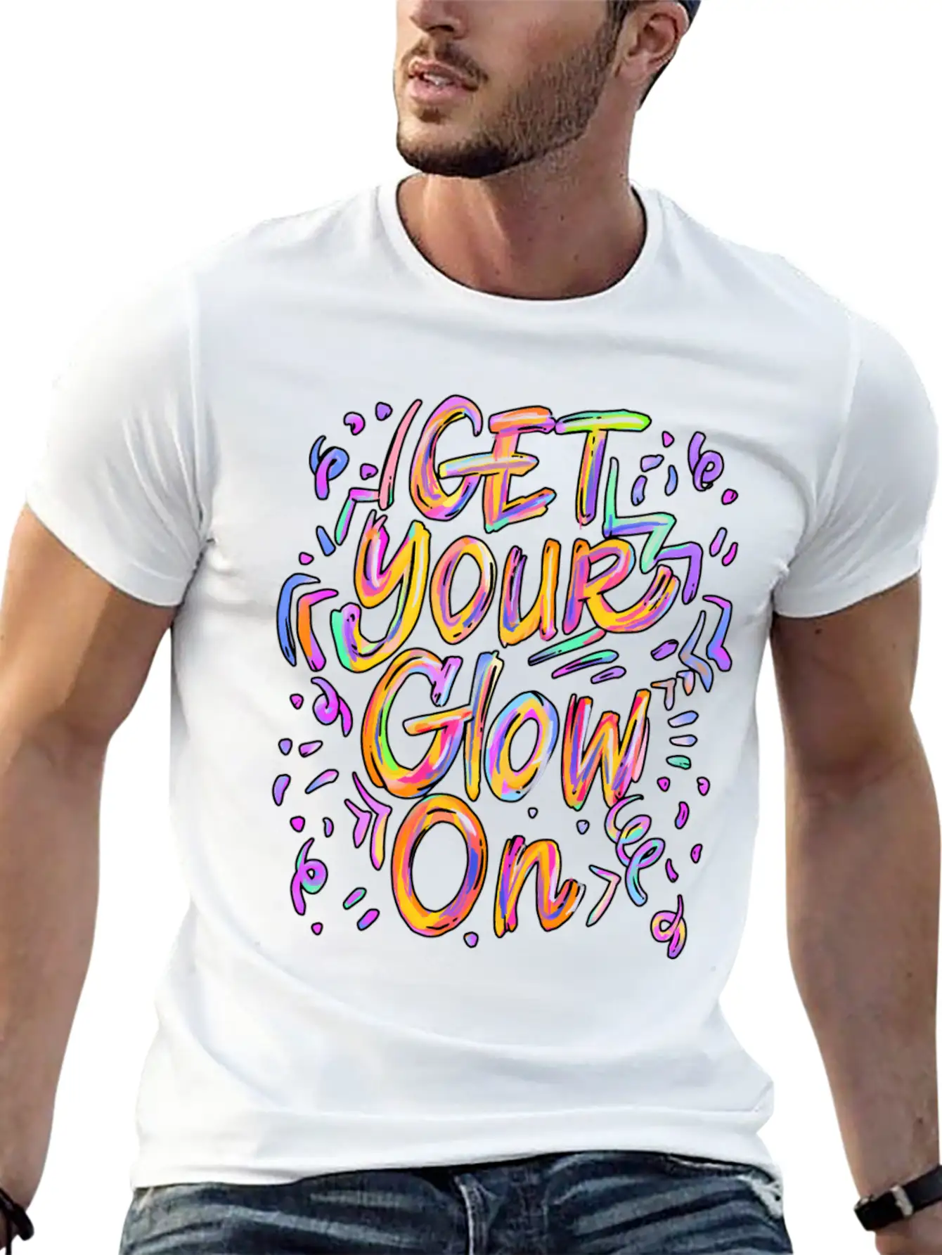 Glow For And In Bright Colors 80 Theme Unisex Short Sleeve Soft Cotton T-Shirt – Casual Everyday Wear