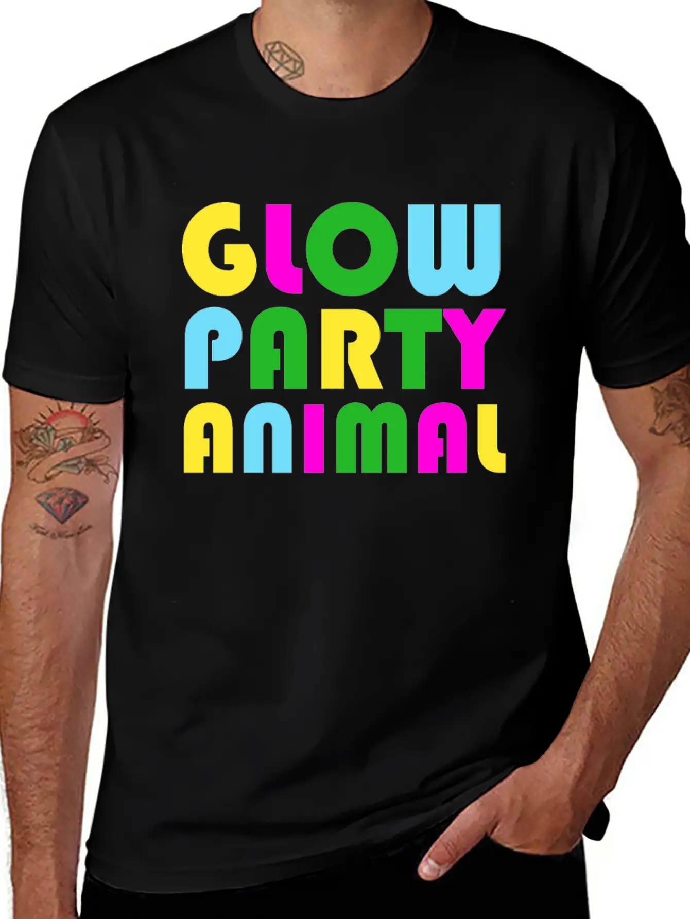 Glow Party T-Shirt Animal Bright Glowing Effect Unisex Short Sleeve Soft Cotton T-Shirt – Casual Everyday Wear