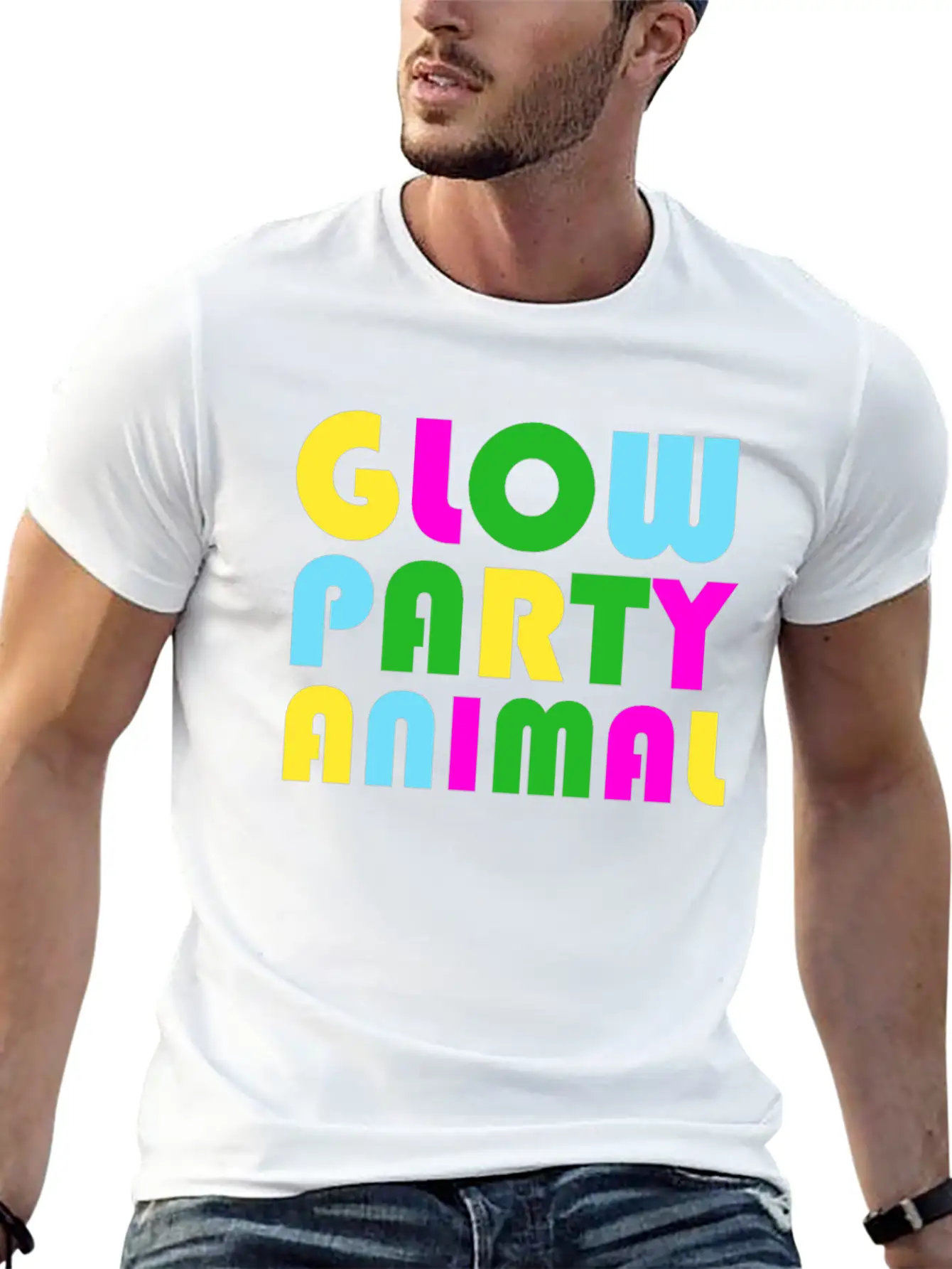 Glow Party T-Shirt Animal Bright Glowing Effect Unisex Short Sleeve Soft Cotton T-Shirt – Casual Everyday Wear
