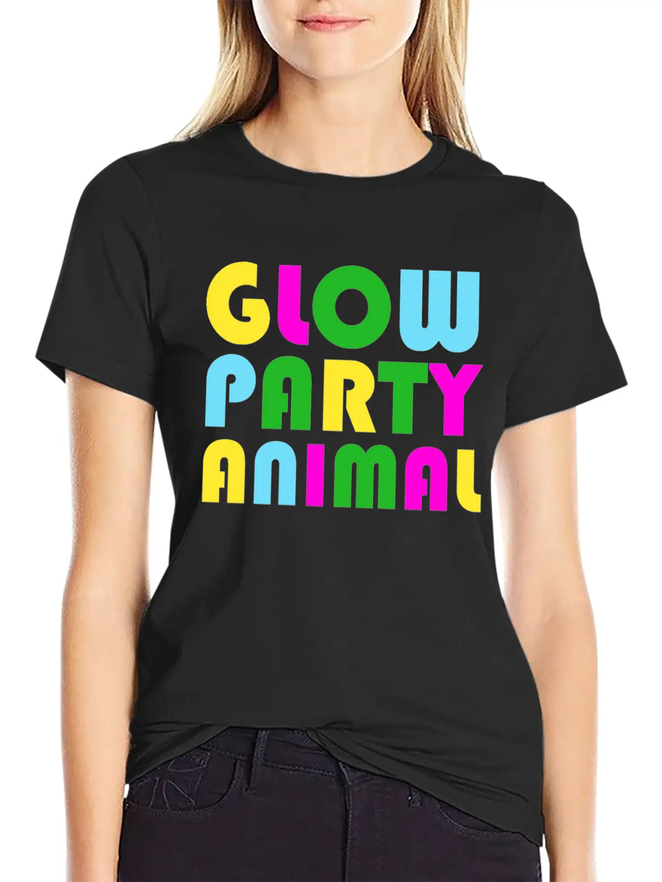 Glow Party T-Shirt Animal Bright Glowing Effect Unisex Short Sleeve Soft Cotton T-Shirt – Casual Everyday Wear
