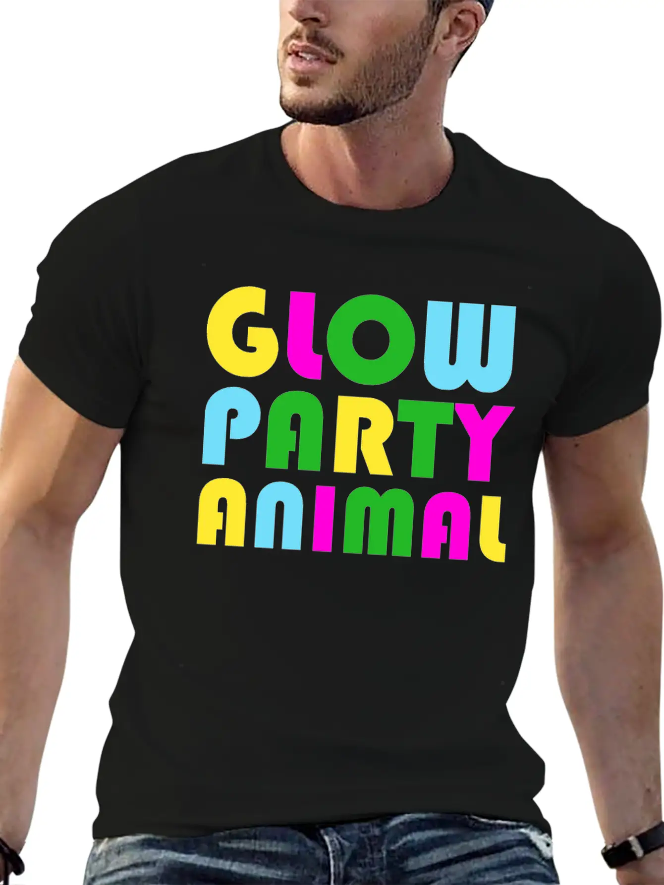 Glow Party T-Shirt Animal Bright Glowing Effect Unisex Short Sleeve Soft Cotton T-Shirt – Casual Everyday Wear