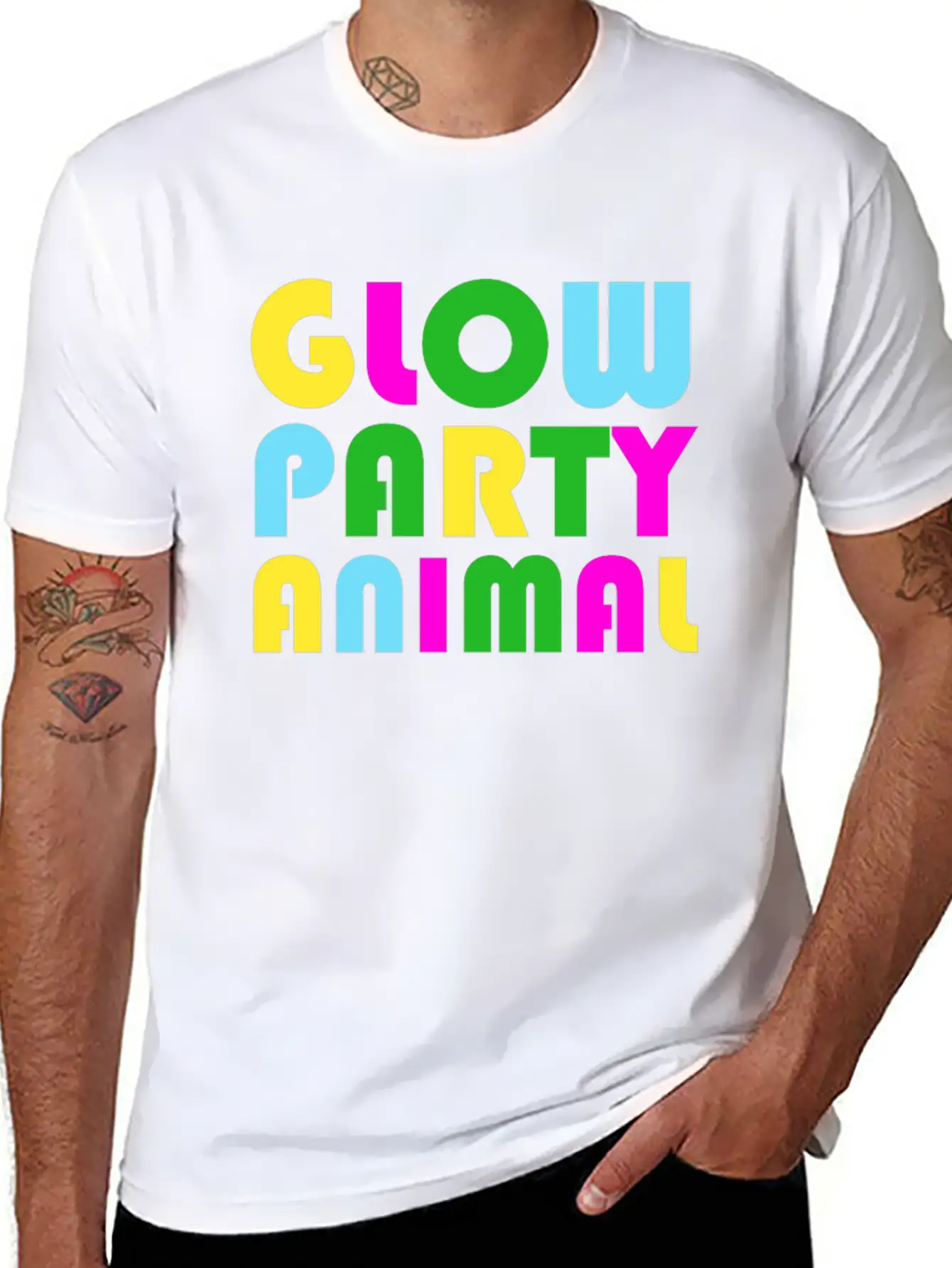 Glow Party T-Shirt Animal Bright Glowing Effect Unisex Short Sleeve Soft Cotton T-Shirt – Casual Everyday Wear