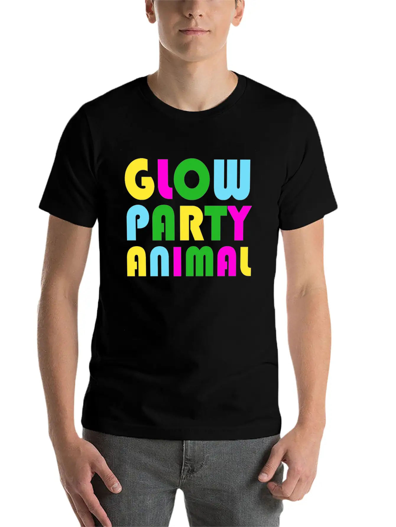 Glow Party T-Shirt Animal Bright Glowing Effect Unisex Short Sleeve Soft Cotton T-Shirt – Casual Everyday Wear