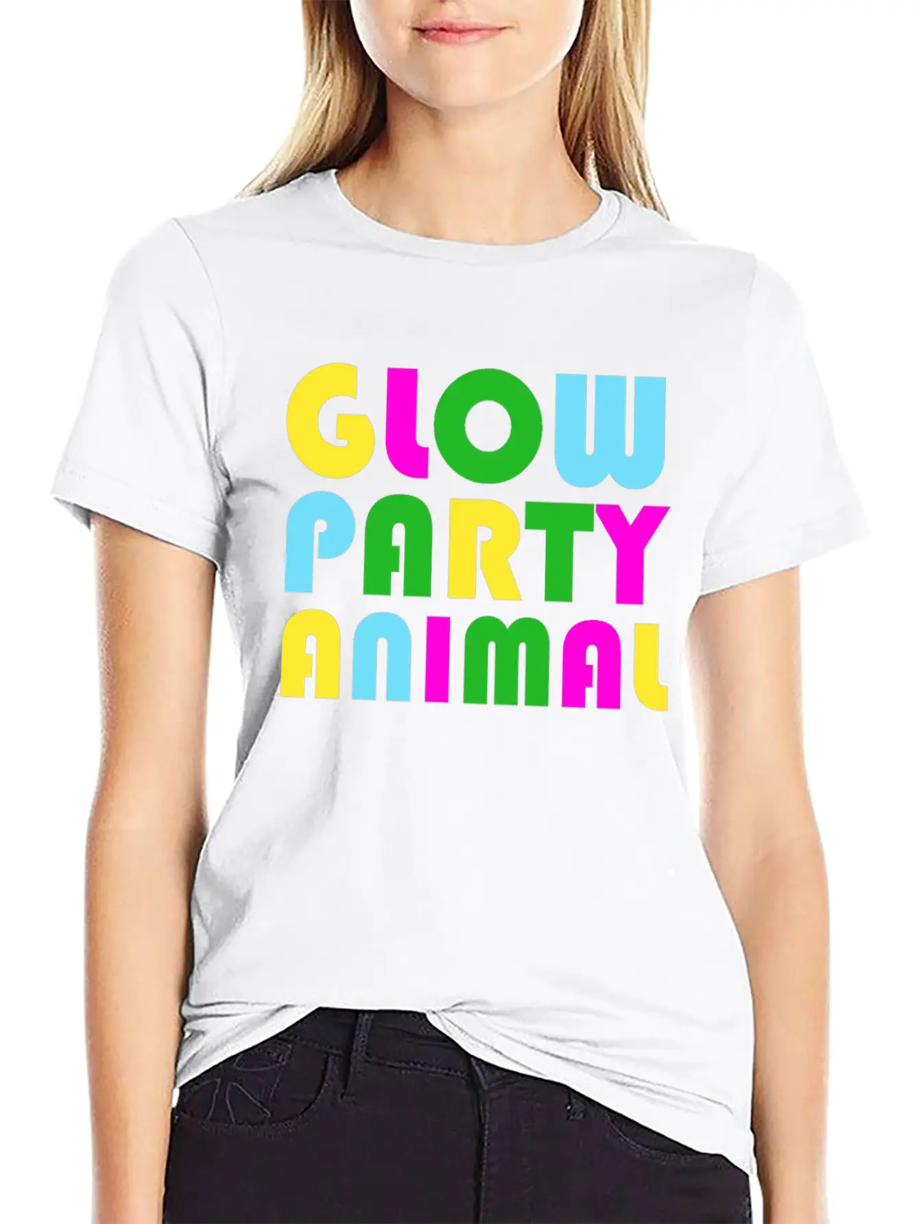 Glow Party T-Shirt Animal Bright Glowing Effect Unisex Short Sleeve Soft Cotton T-Shirt – Casual Everyday Wear