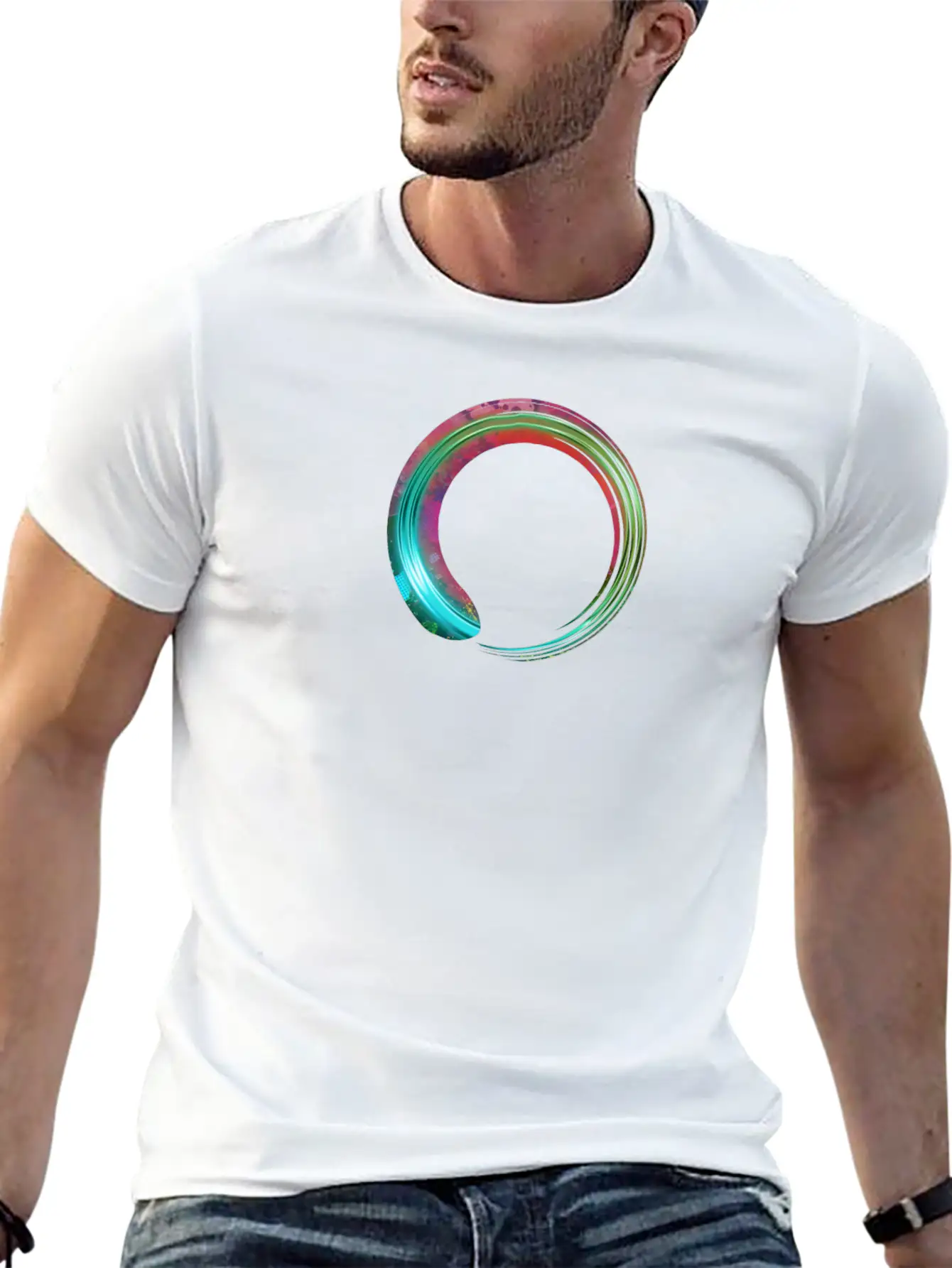 Glowing Green Grunge Circle Stylish Everyday T-Shirt – Unisex Basic Cotton Tee