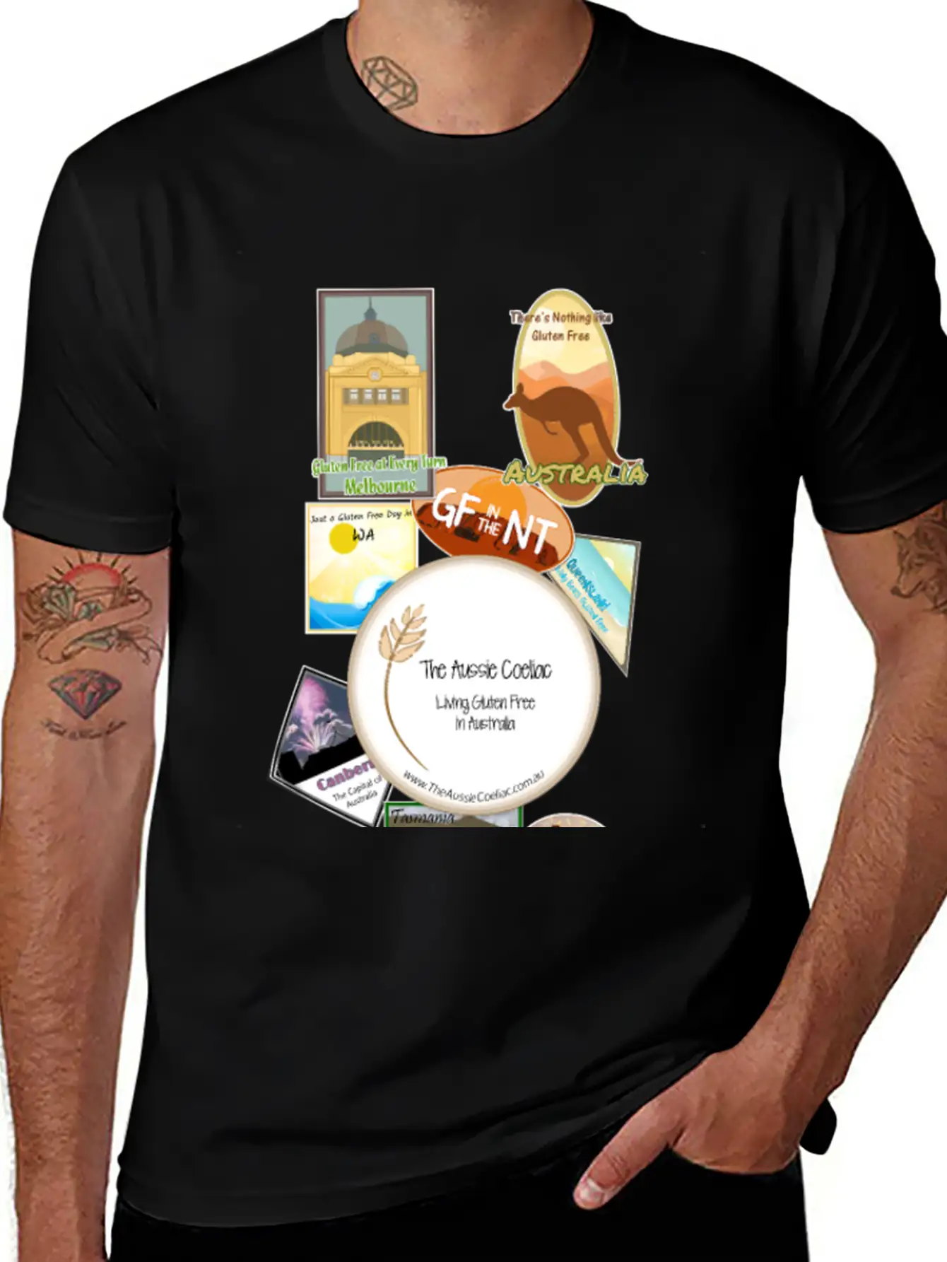 Gluten Free Arouund Australia Narrow Design Essential Unisex Summer Tee – Soft Cotton Casual Fit