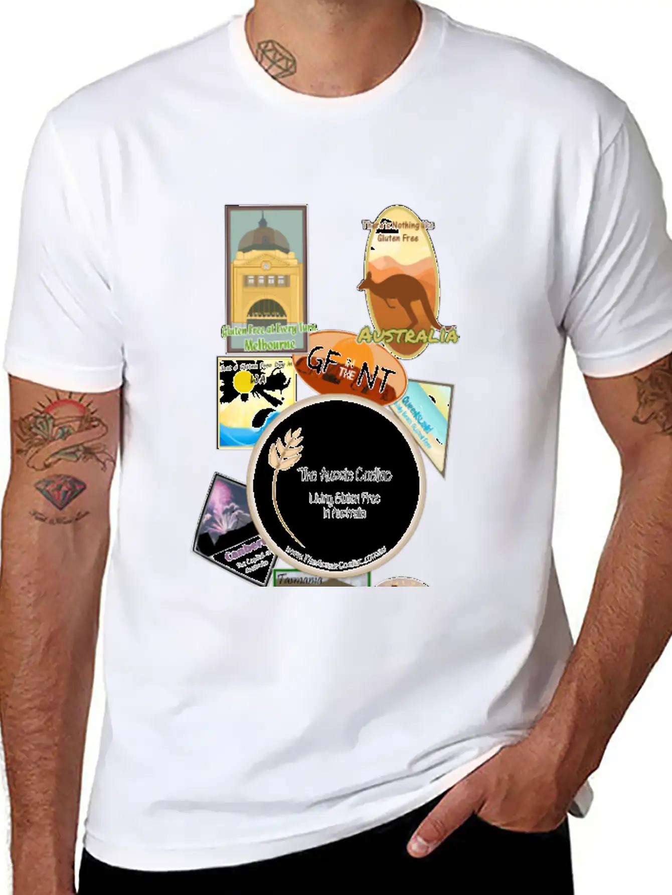 Gluten Free Arouund Australia Narrow Design Essential Unisex Summer Tee – Soft Cotton Casual Fit