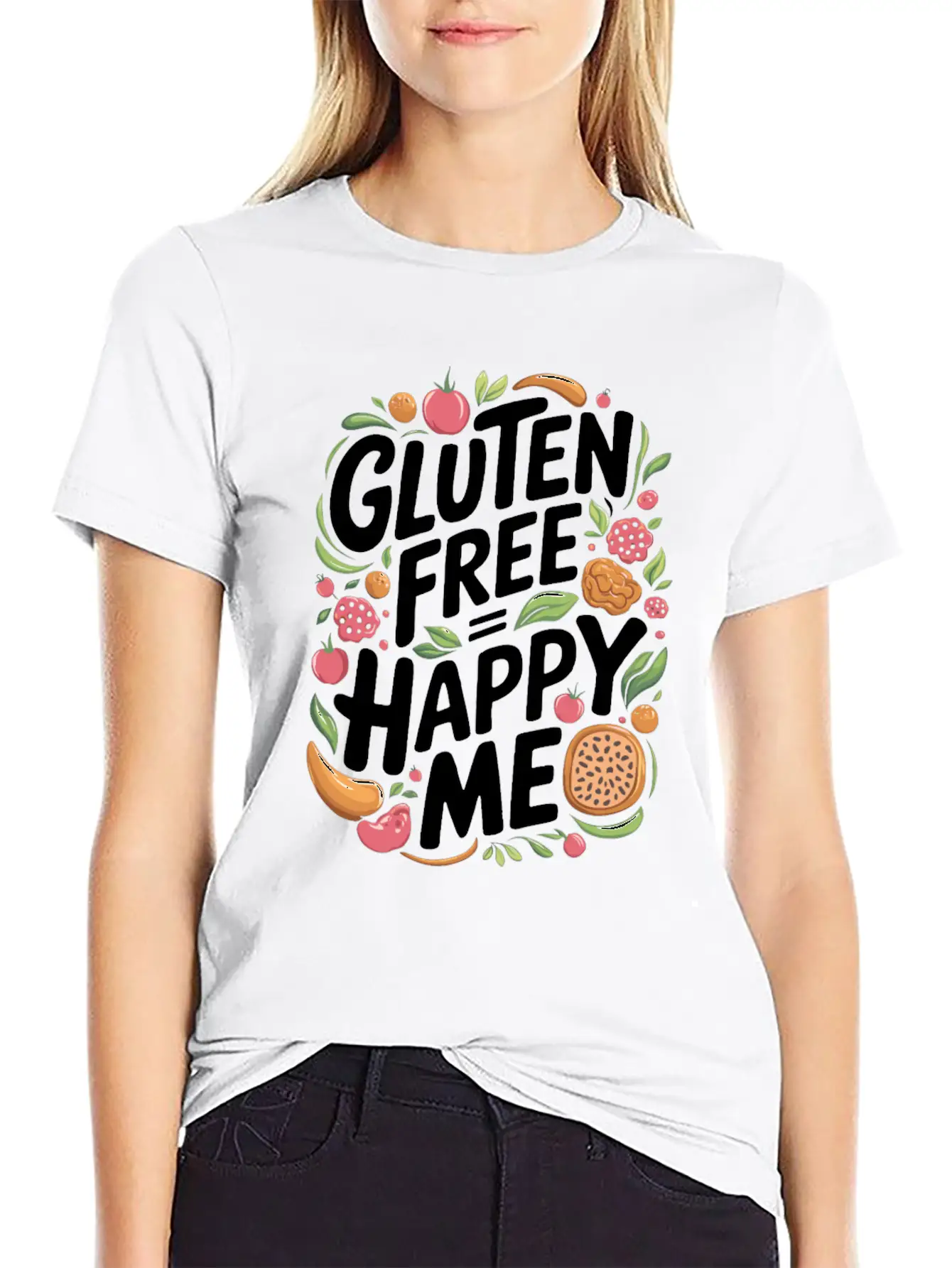 Gluten Free Equals Happy Me Lifestyle Unisex Short Sleeve Soft Cotton T-Shirt – Casual Everyday Wear