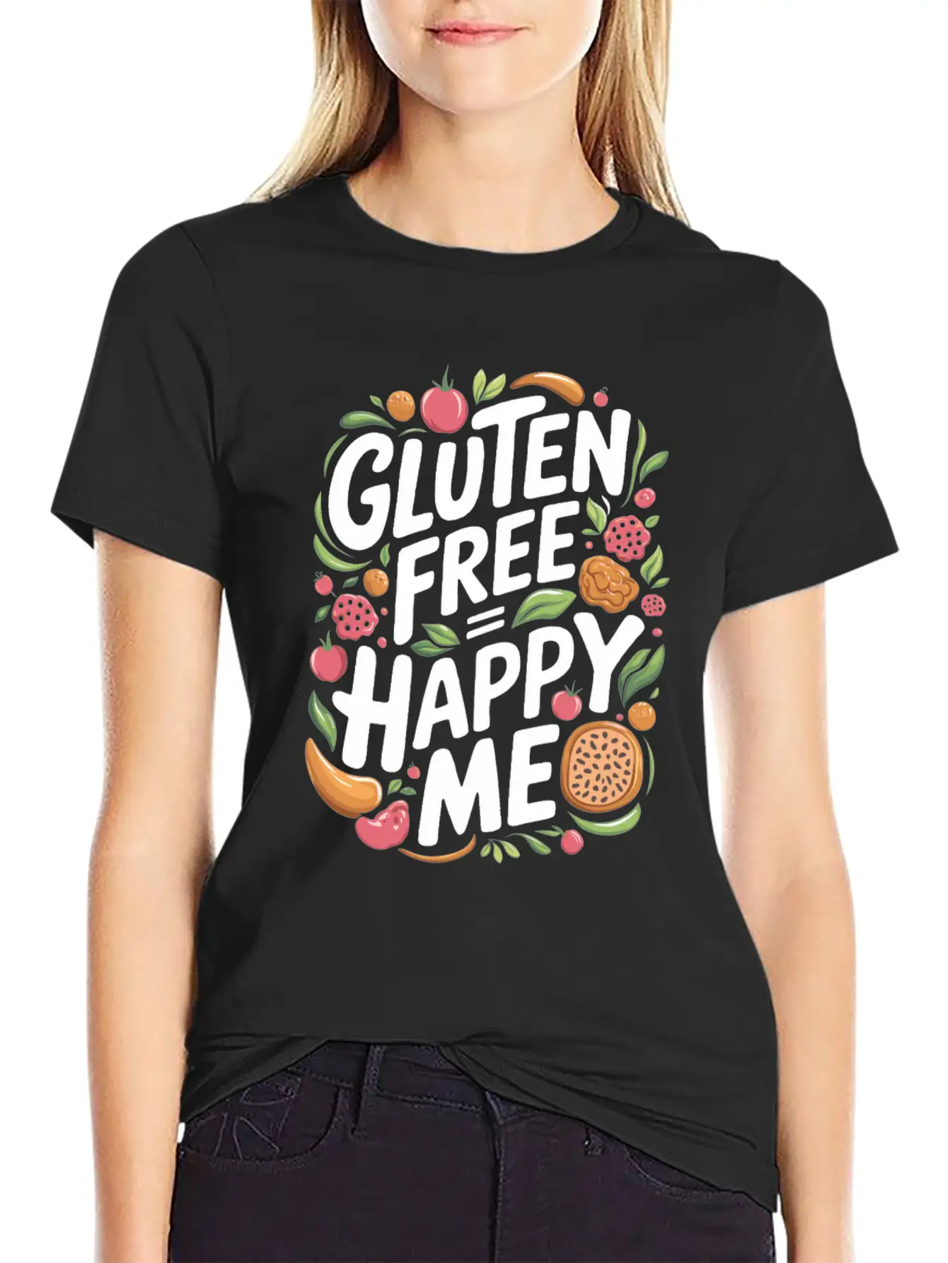 Gluten Free Equals Happy Me Lifestyle Unisex Short Sleeve Soft Cotton T-Shirt – Casual Everyday Wear