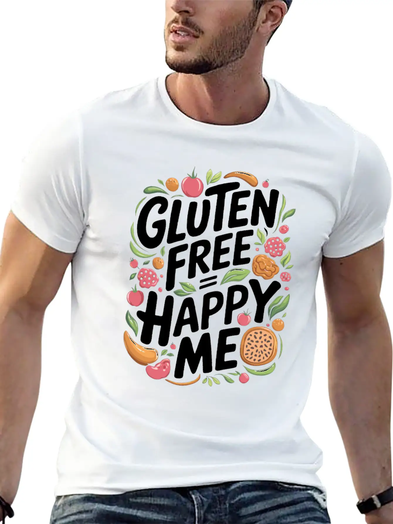 Gluten Free Equals Happy Me Lifestyle Unisex Short Sleeve Soft Cotton T-Shirt – Casual Everyday Wear