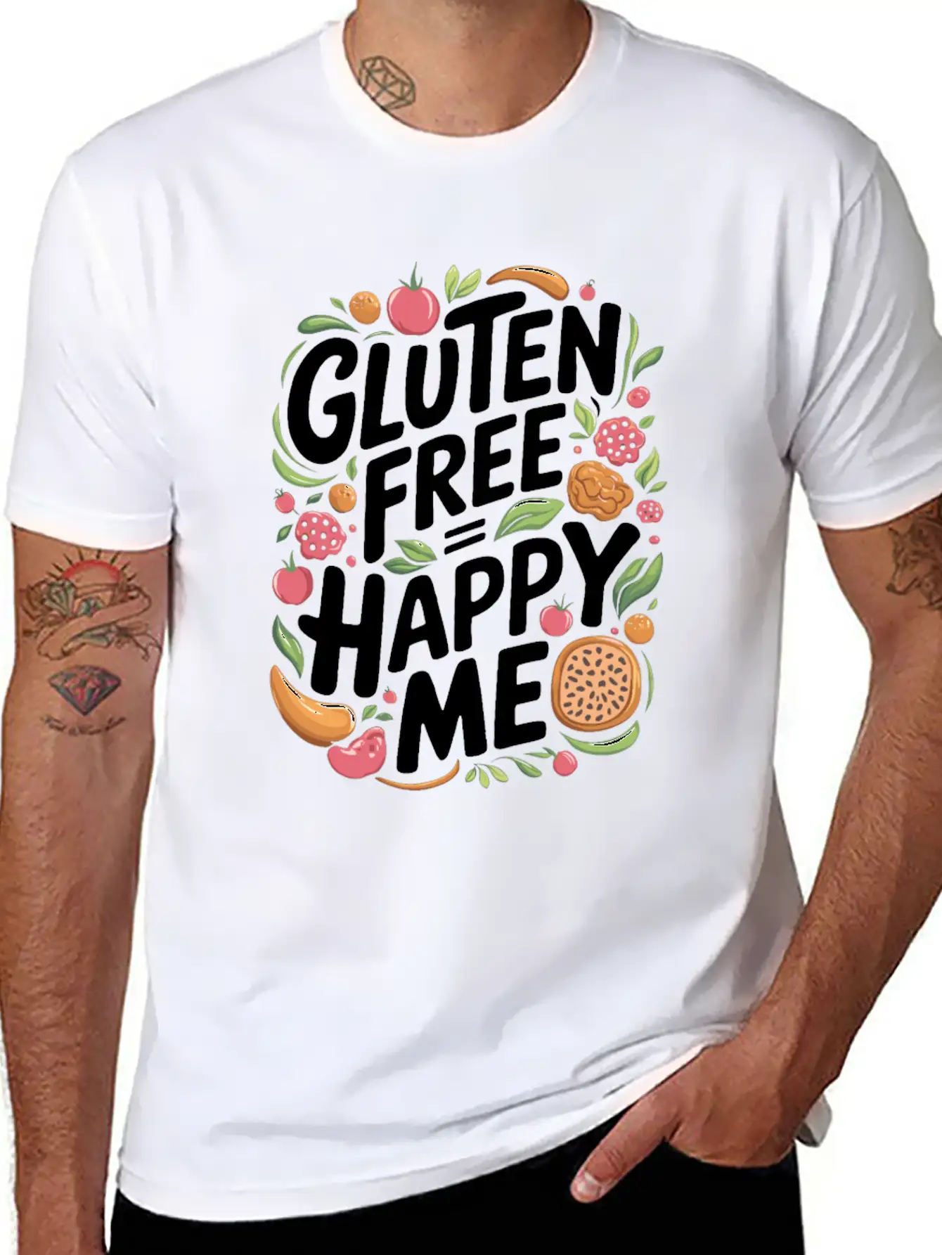 Gluten Free Equals Happy Me Lifestyle Unisex Short Sleeve Soft Cotton T-Shirt – Casual Everyday Wear