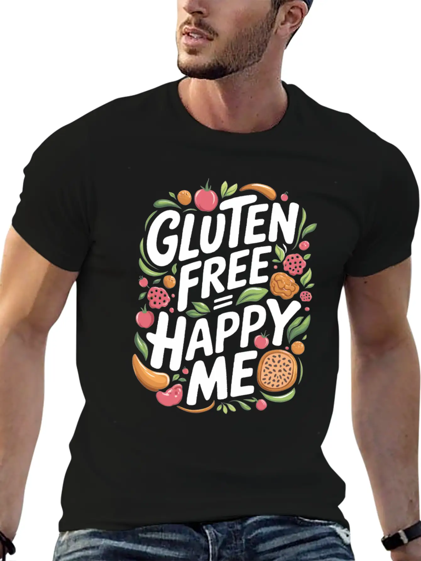 Gluten Free Equals Happy Me Lifestyle Unisex Short Sleeve Soft Cotton T-Shirt – Casual Everyday Wear