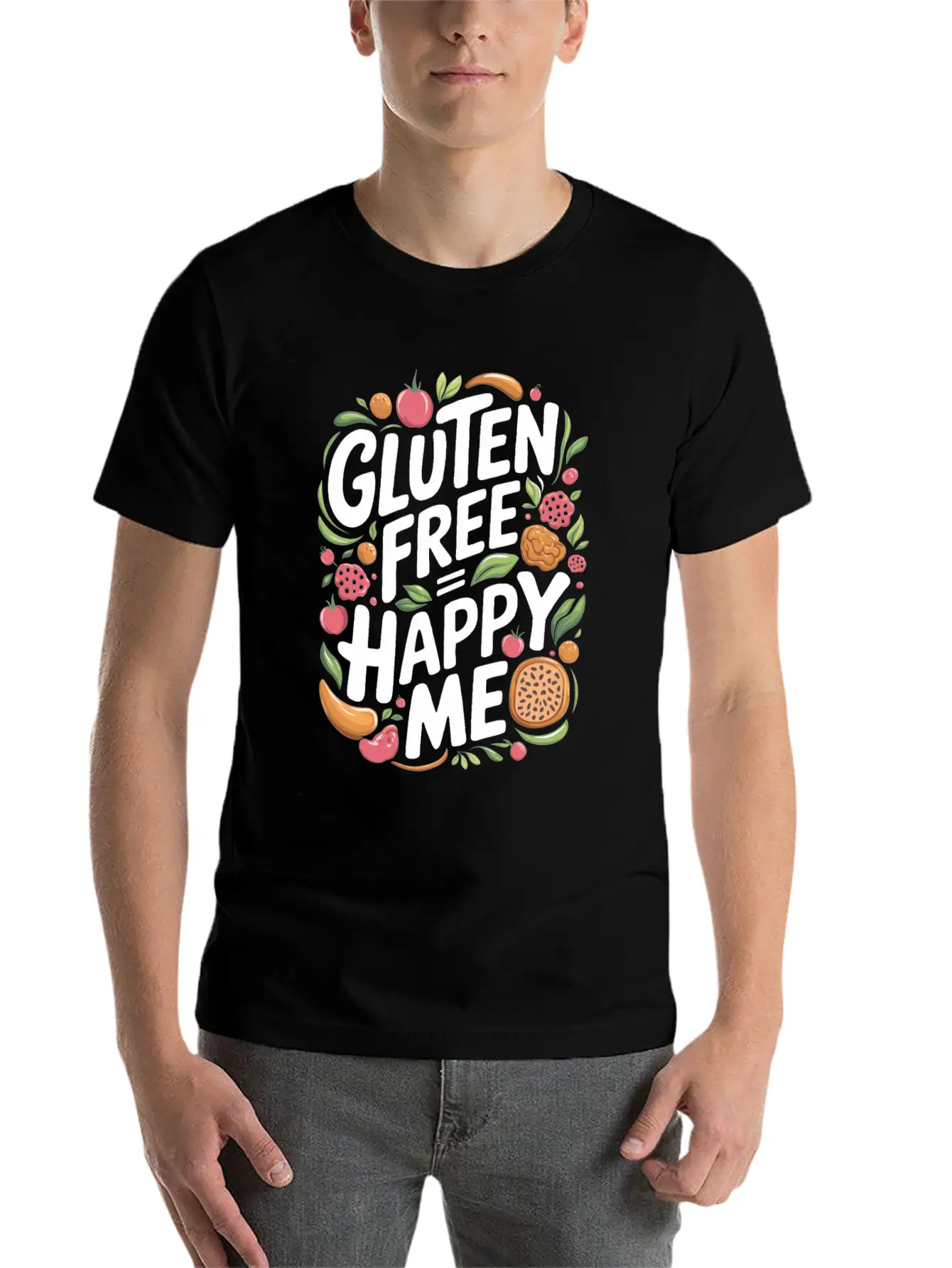 Gluten Free Equals Happy Me Lifestyle Unisex Short Sleeve Soft Cotton T-Shirt – Casual Everyday Wear
