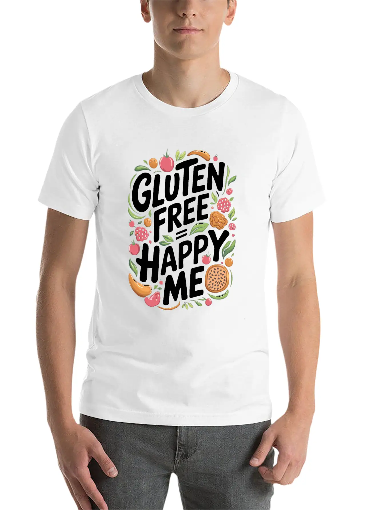 Gluten Free Equals Happy Me Lifestyle Unisex Short Sleeve Soft Cotton T-Shirt – Casual Everyday Wear