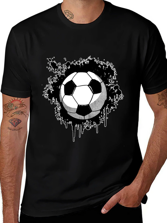 Soccer Ball Graphic Tee - Black Cotton T-Shirt