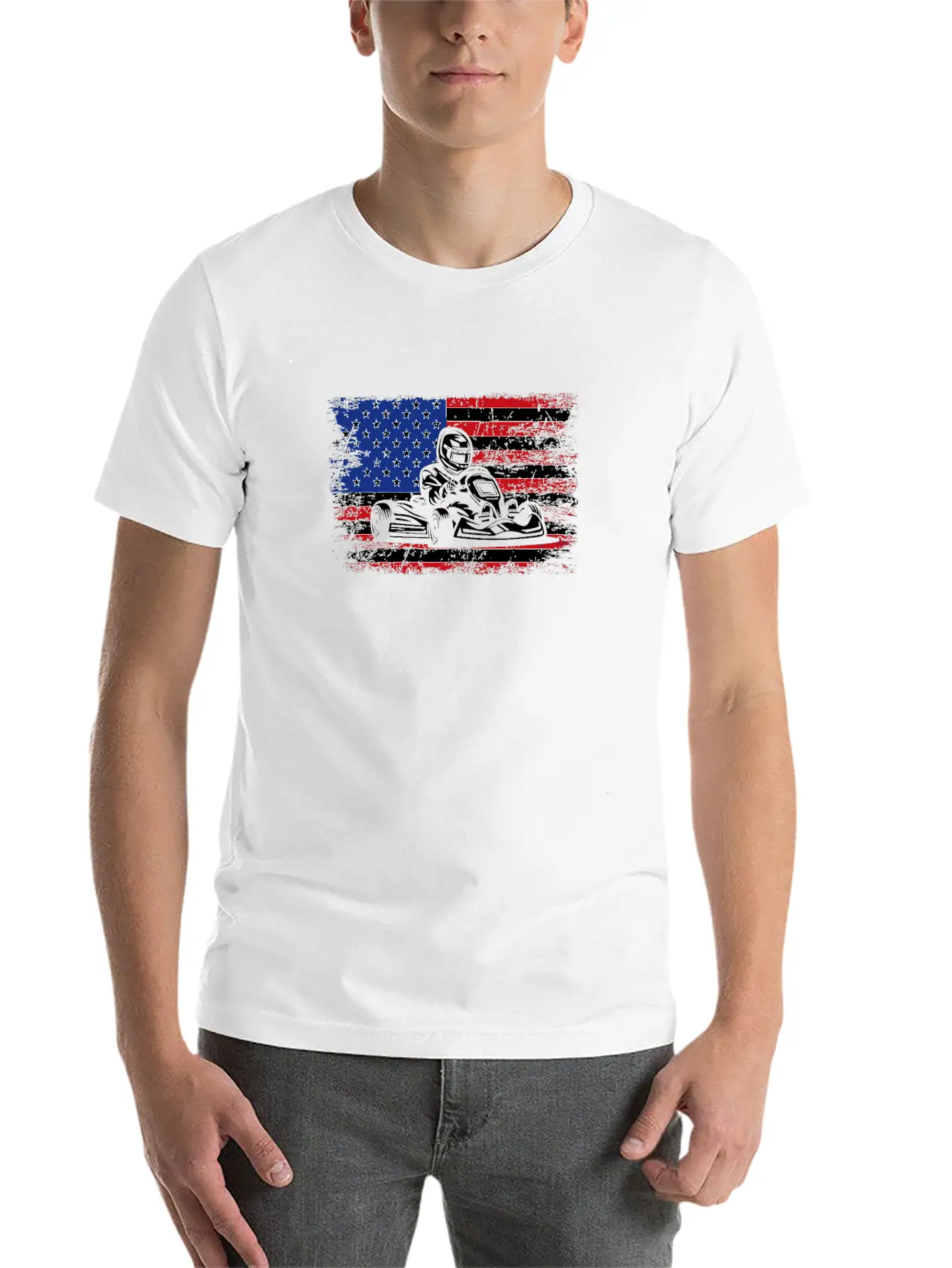 Go-kart American Flag Go Kart Racing Stylish Everyday T-Shirt – Unisex Basic Cotton Tee