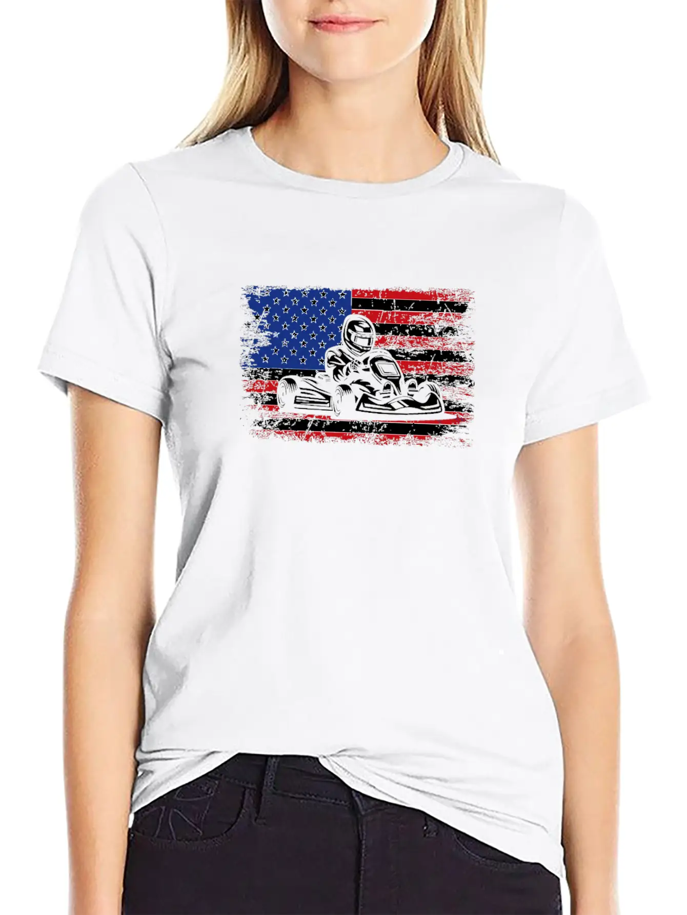 Go-kart American Flag Go Kart Racing Stylish Everyday T-Shirt – Unisex Basic Cotton Tee