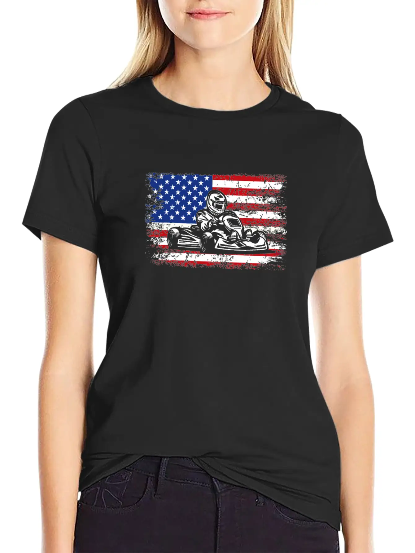 Go-kart American Flag Go Kart Racing Stylish Everyday T-Shirt – Unisex Basic Cotton Tee