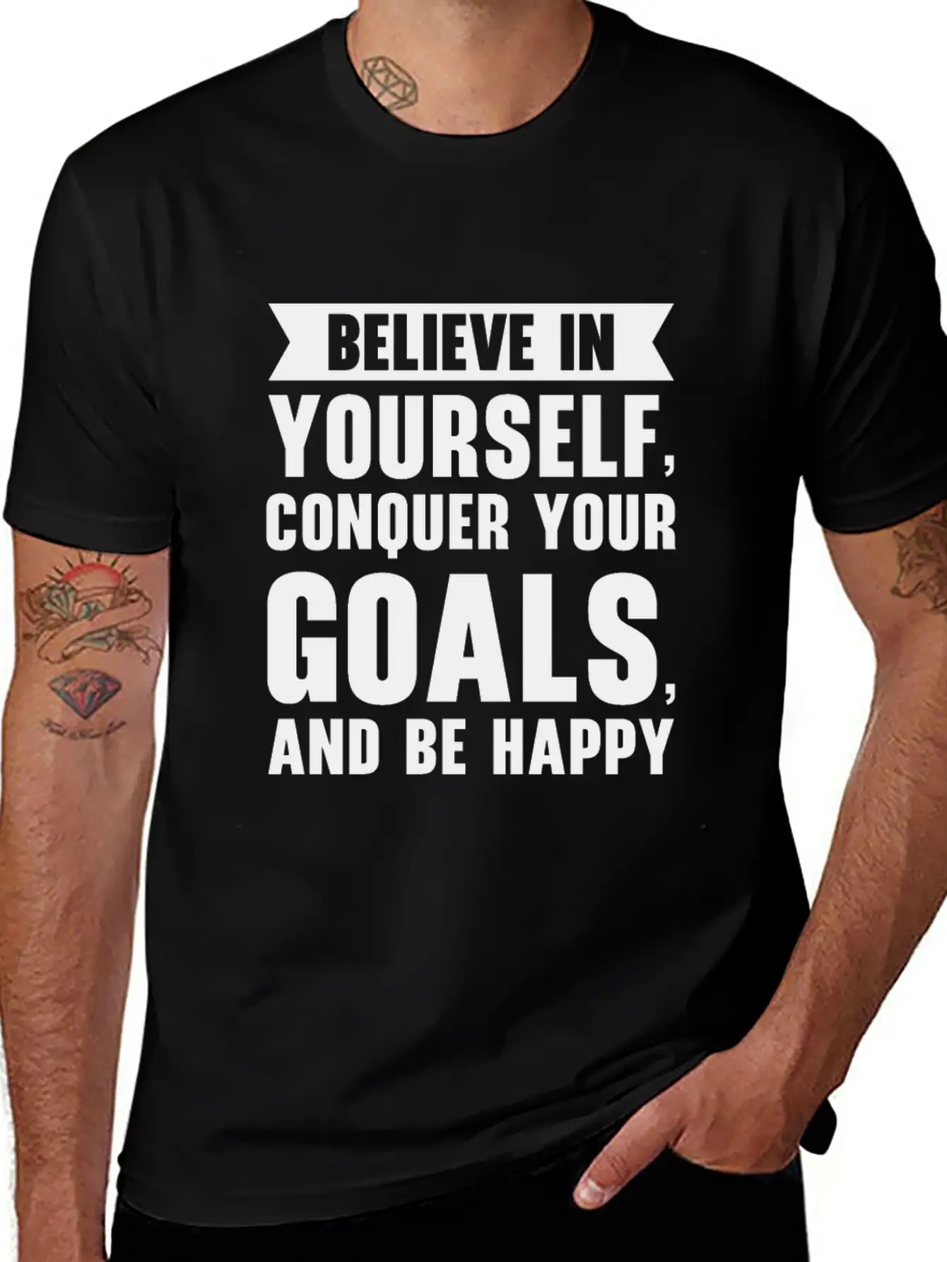 Goal Life Quotes Happy Positive Message Essential Unisex Summer Tee – Soft Cotton Casual Fit