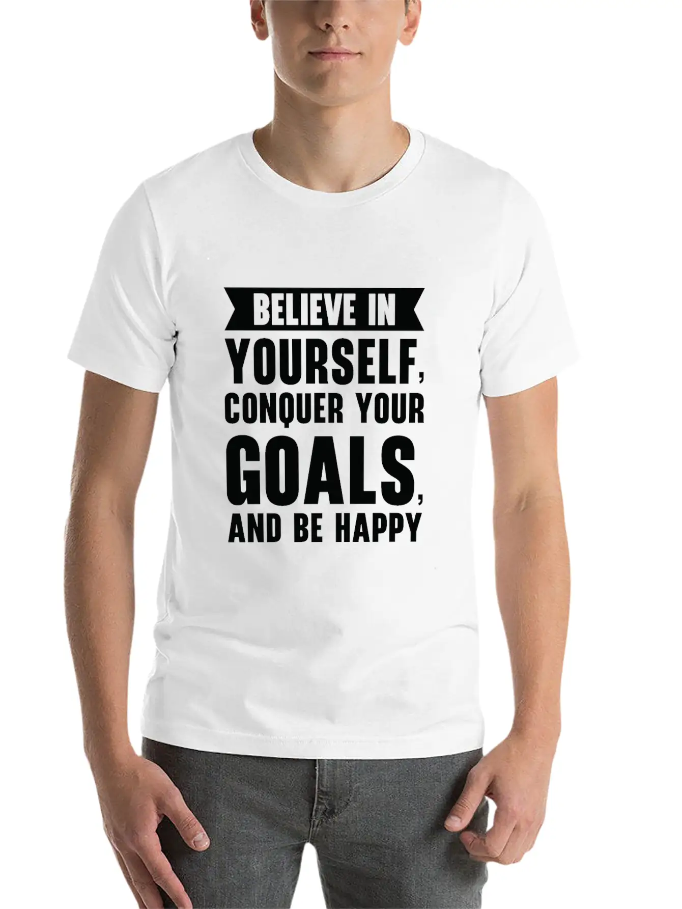 Goal Life Quotes Happy Positive Message Essential Unisex Summer Tee – Soft Cotton Casual Fit