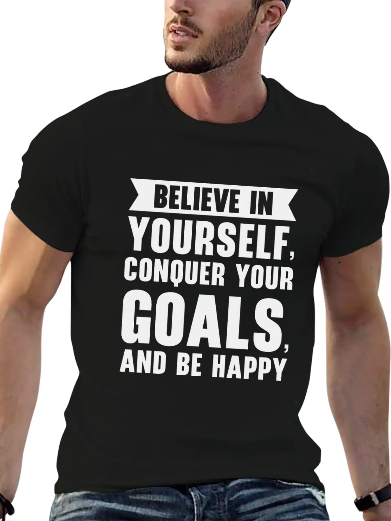 Goal Life Quotes Happy Positive Message Essential Unisex Summer Tee – Soft Cotton Casual Fit