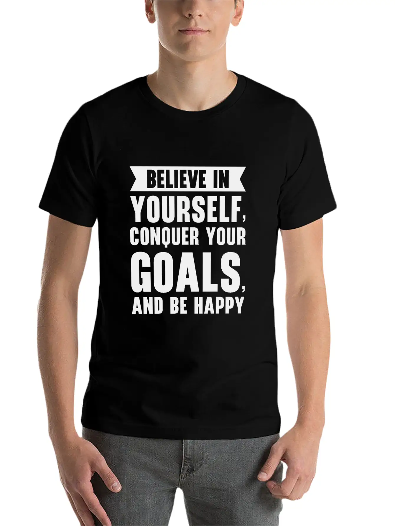 Goal Life Quotes Happy Positive Message Essential Unisex Summer Tee – Soft Cotton Casual Fit