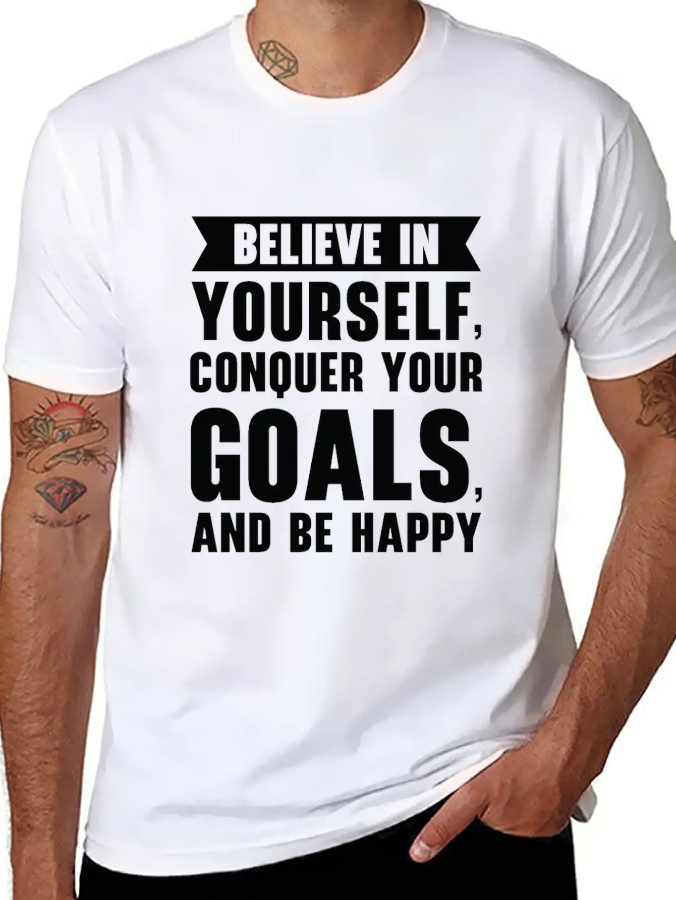 Goal Life Quotes Happy Positive Message Essential Unisex Summer Tee – Soft Cotton Casual Fit