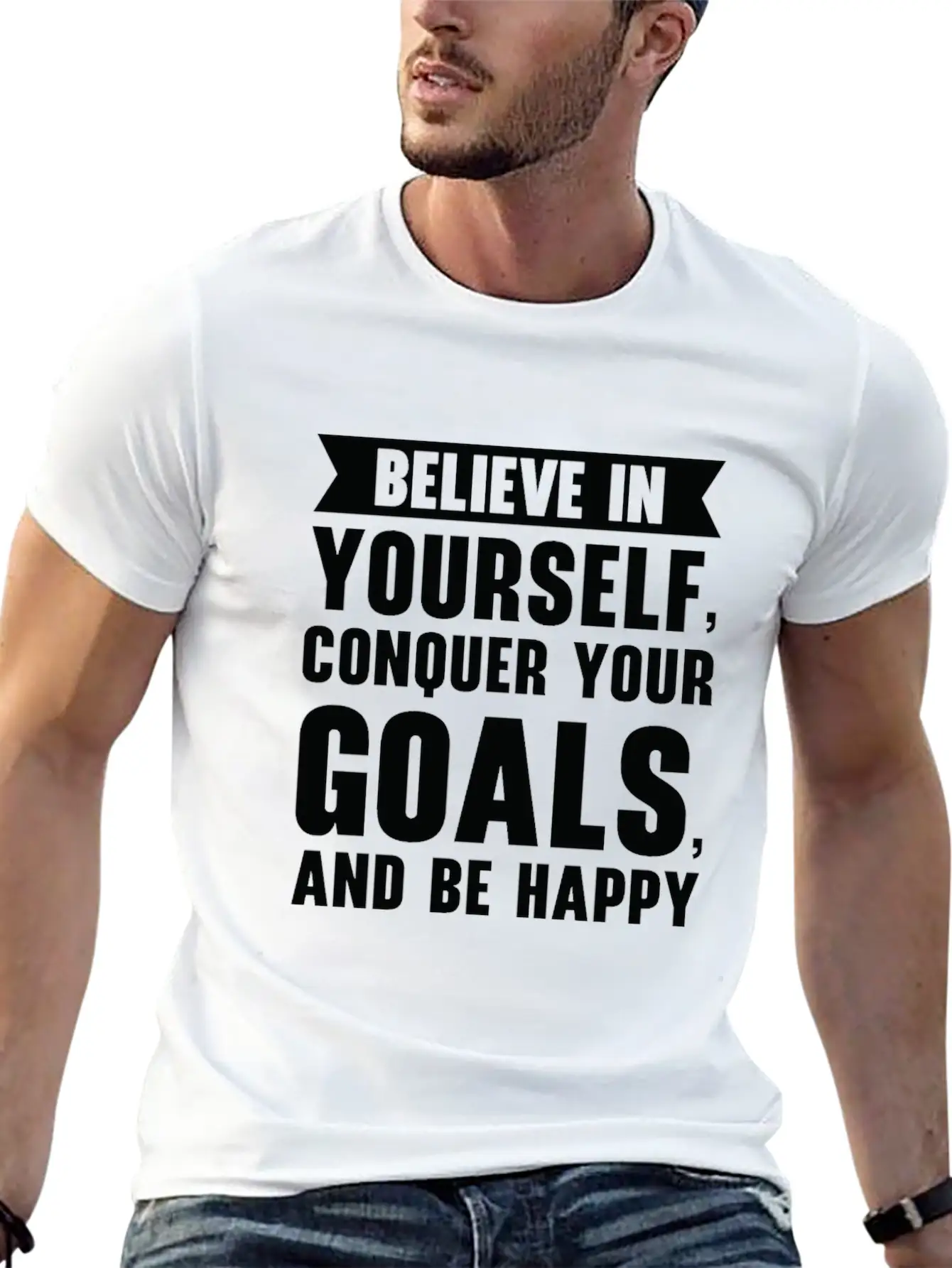 Goal Life Quotes Happy Positive Message Essential Unisex Summer Tee – Soft Cotton Casual Fit