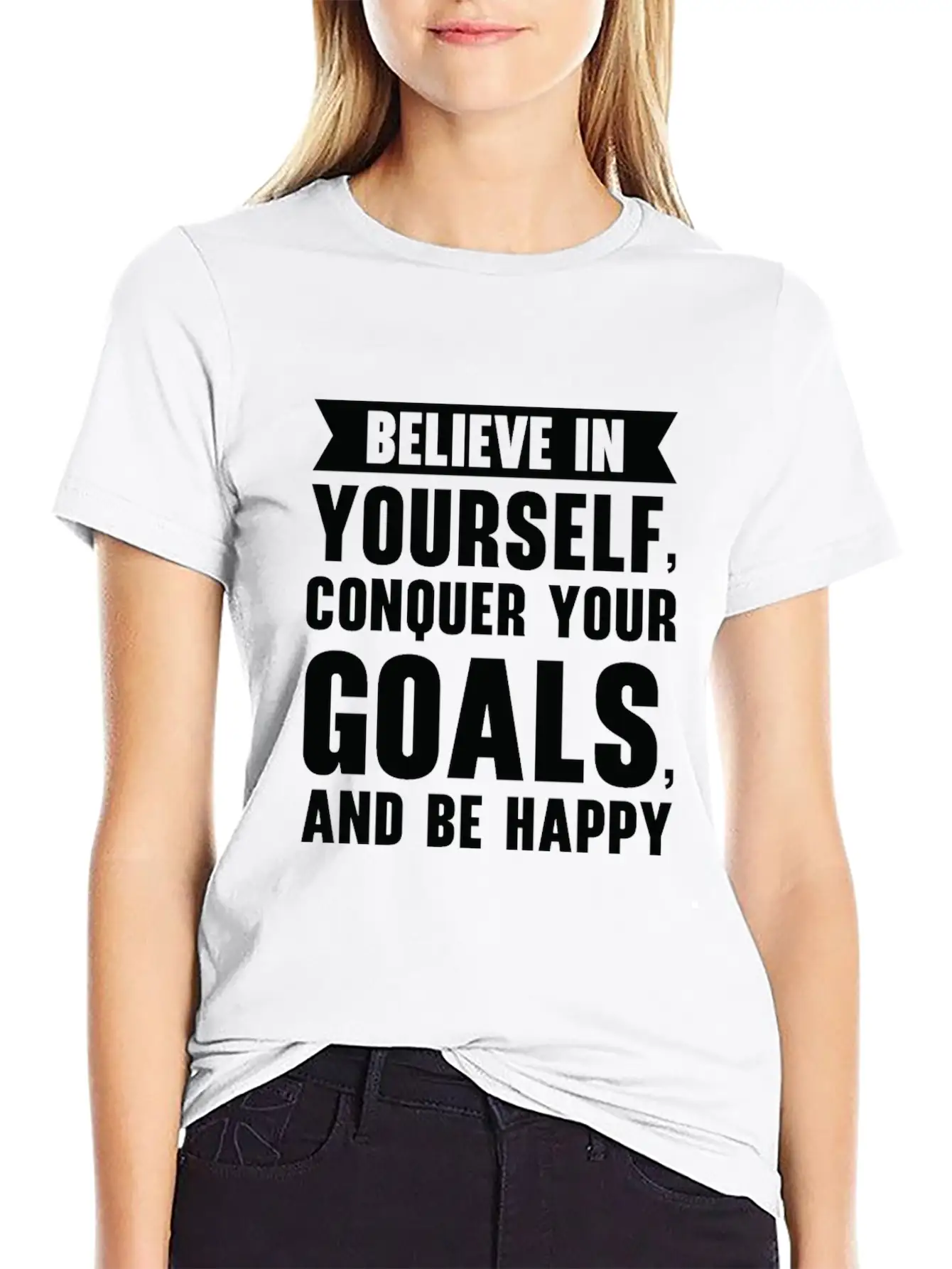 Goal Life Quotes Happy Positive Message Essential Unisex Summer Tee – Soft Cotton Casual Fit