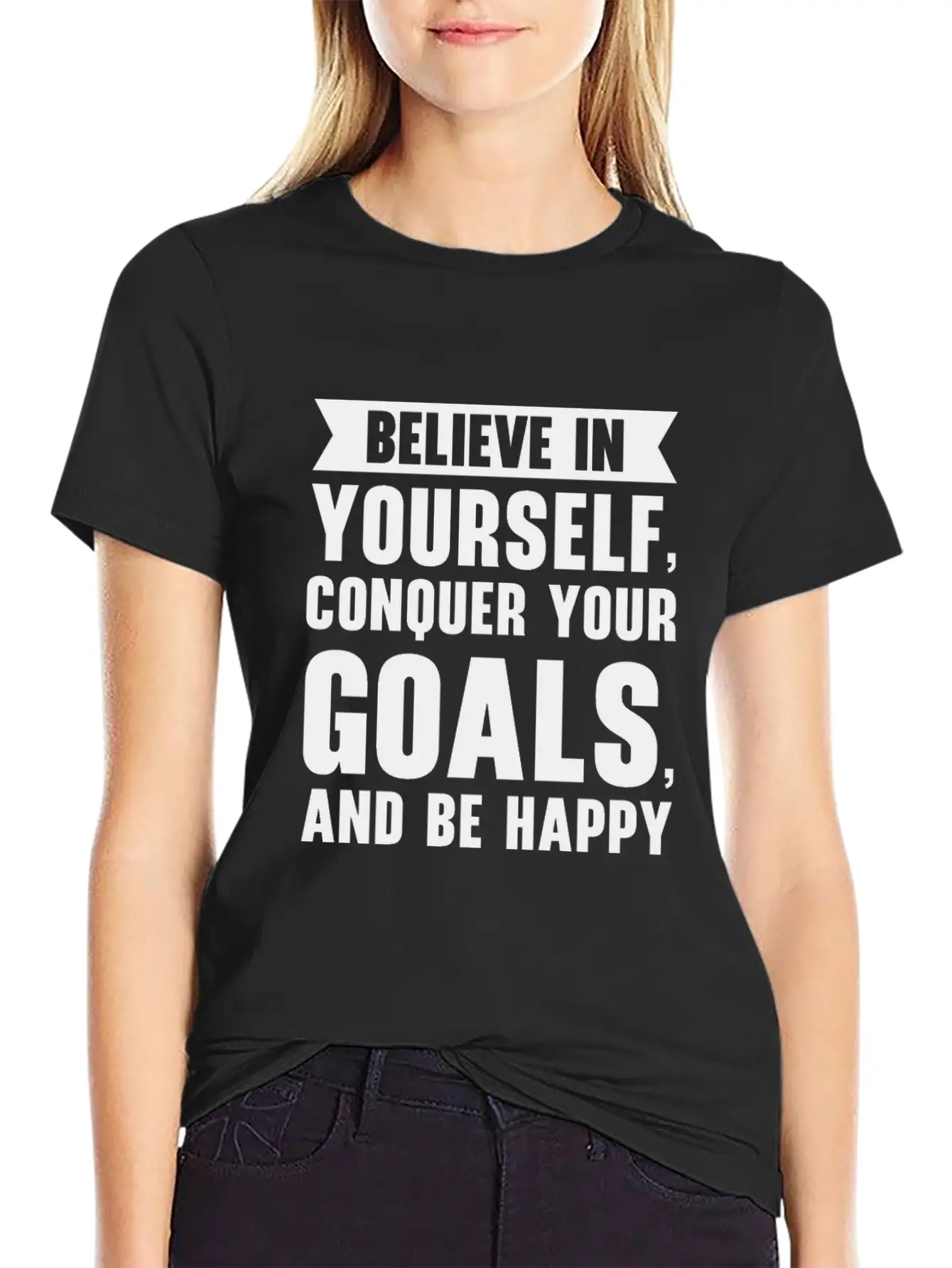 Goal Life Quotes Happy Positive Message Essential Unisex Summer Tee – Soft Cotton Casual Fit