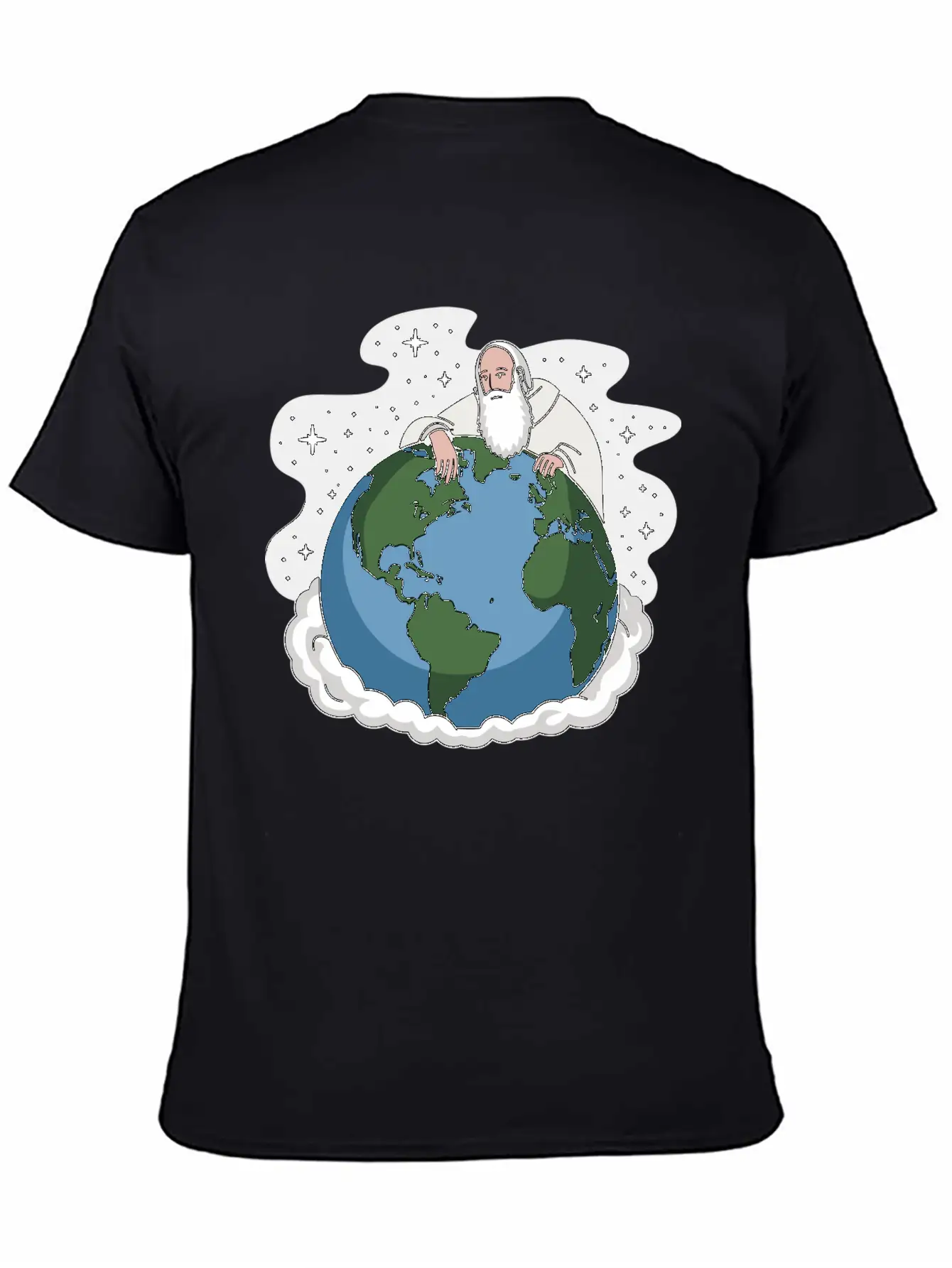 God Looking Over The Earth On Cloud Starry Night Unisex Short Sleeve Soft Cotton T-Shirt – Casual Everyday Wear