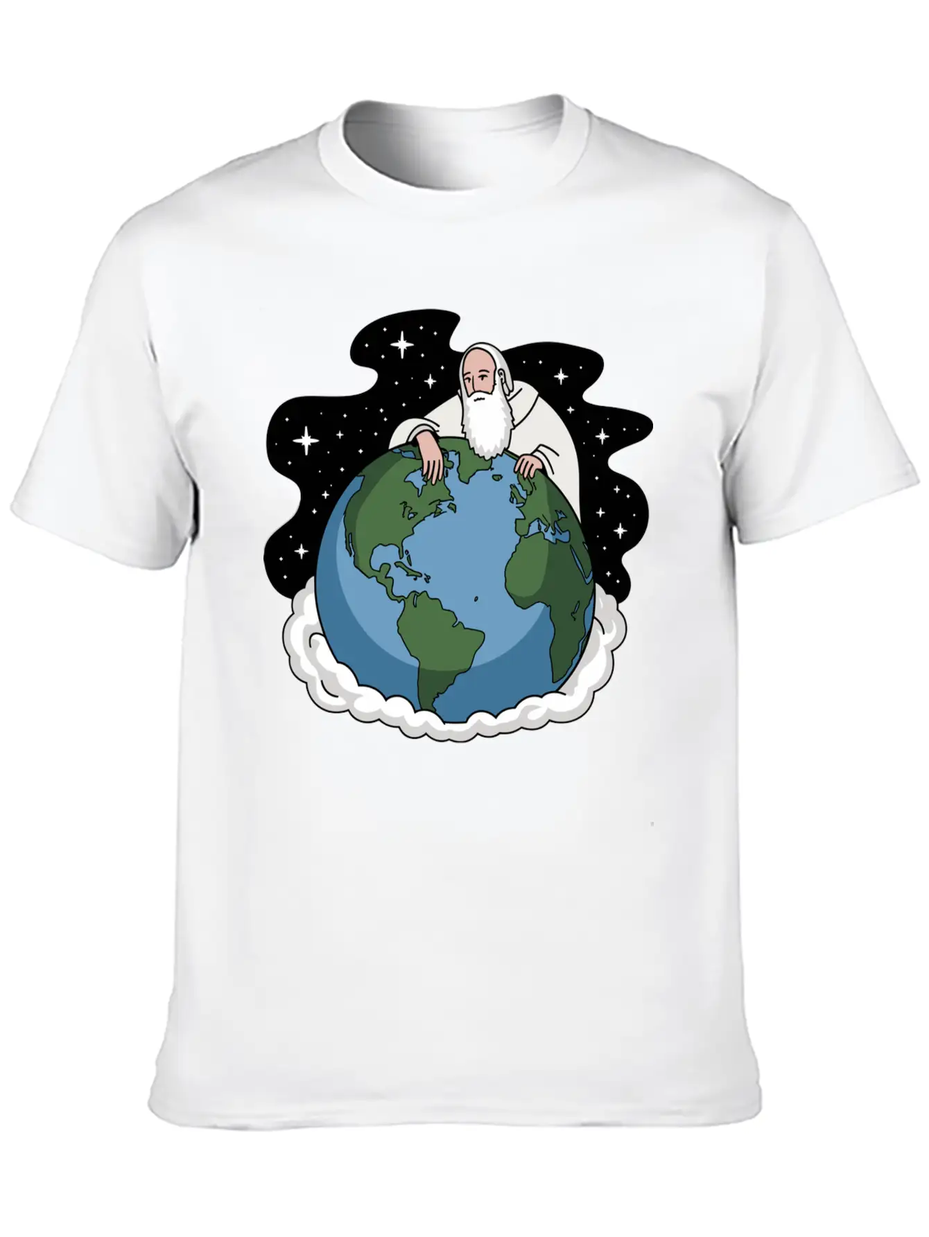 God Looking Over The Earth On Cloud Starry Night Unisex Short Sleeve Soft Cotton T-Shirt – Casual Everyday Wear